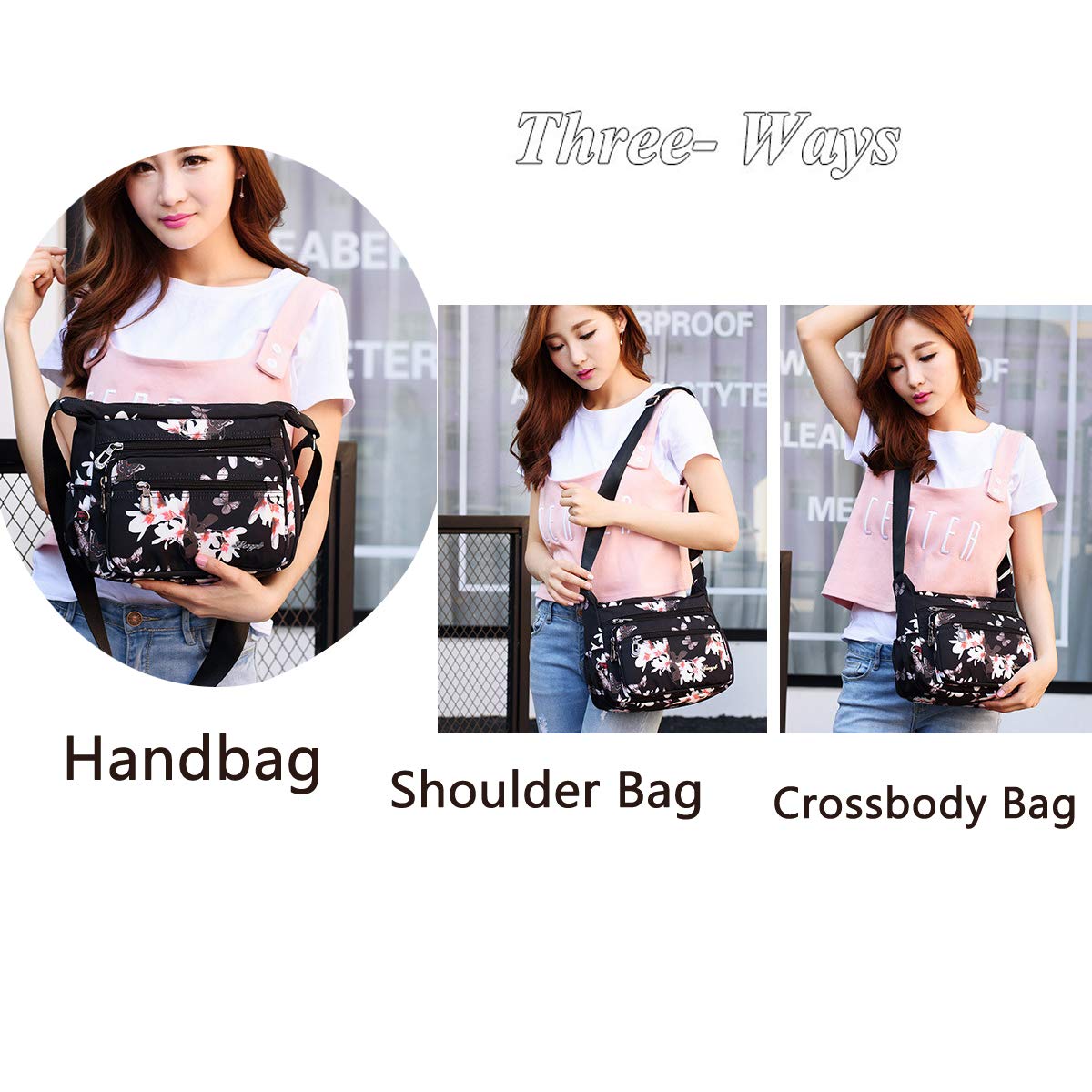Stylish Nylon Floral Crossbody Bag for Women - Multi-Pocket Shoulder Purse with Adjustable Strap - Perfect for Travel, Shopping & Everyday Use
