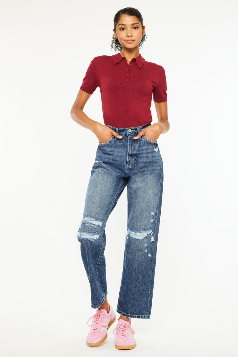 Kiara Ultra High Rise 90's Boyfriend Jeans for Women - Vintage Distressed Denim Pants with Stretch - Perfect for Casual Outfits & Streetwear Fashion