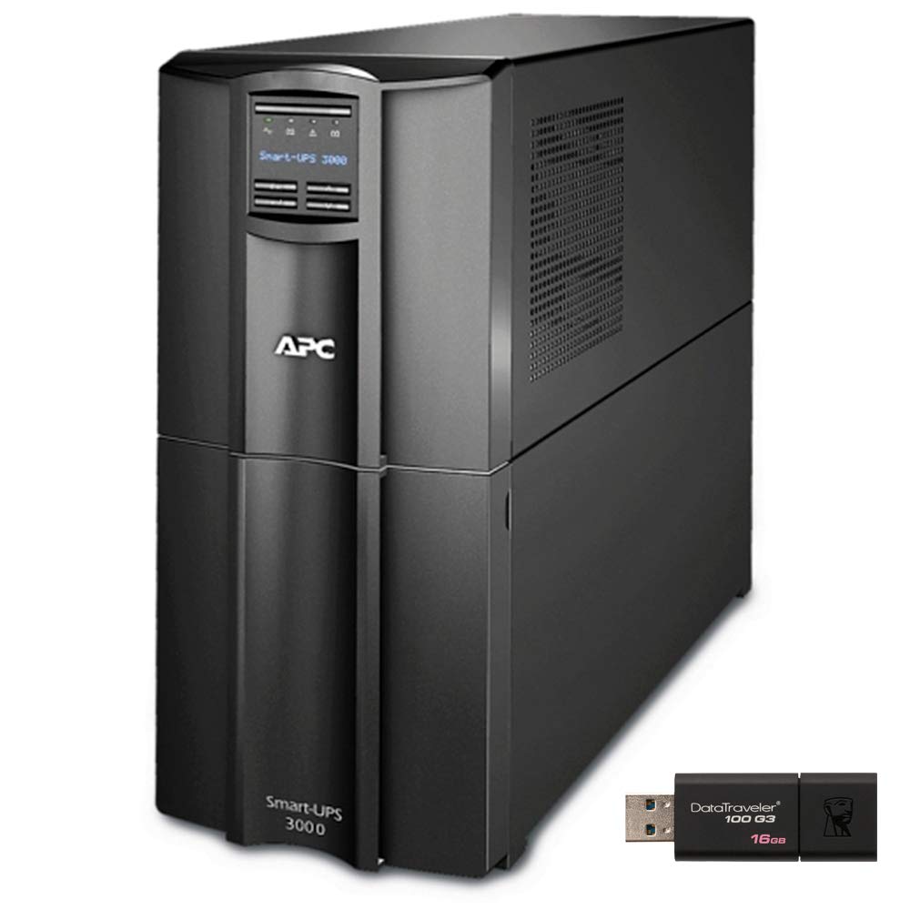APC Smart-UPS SMT3000C 3000VA Tower UPS with SmartConnect - Includes 16GB Kingston DataTraveler USB Flash Drive | Reliable Battery Backup for Home Office, Server & Network Equipment