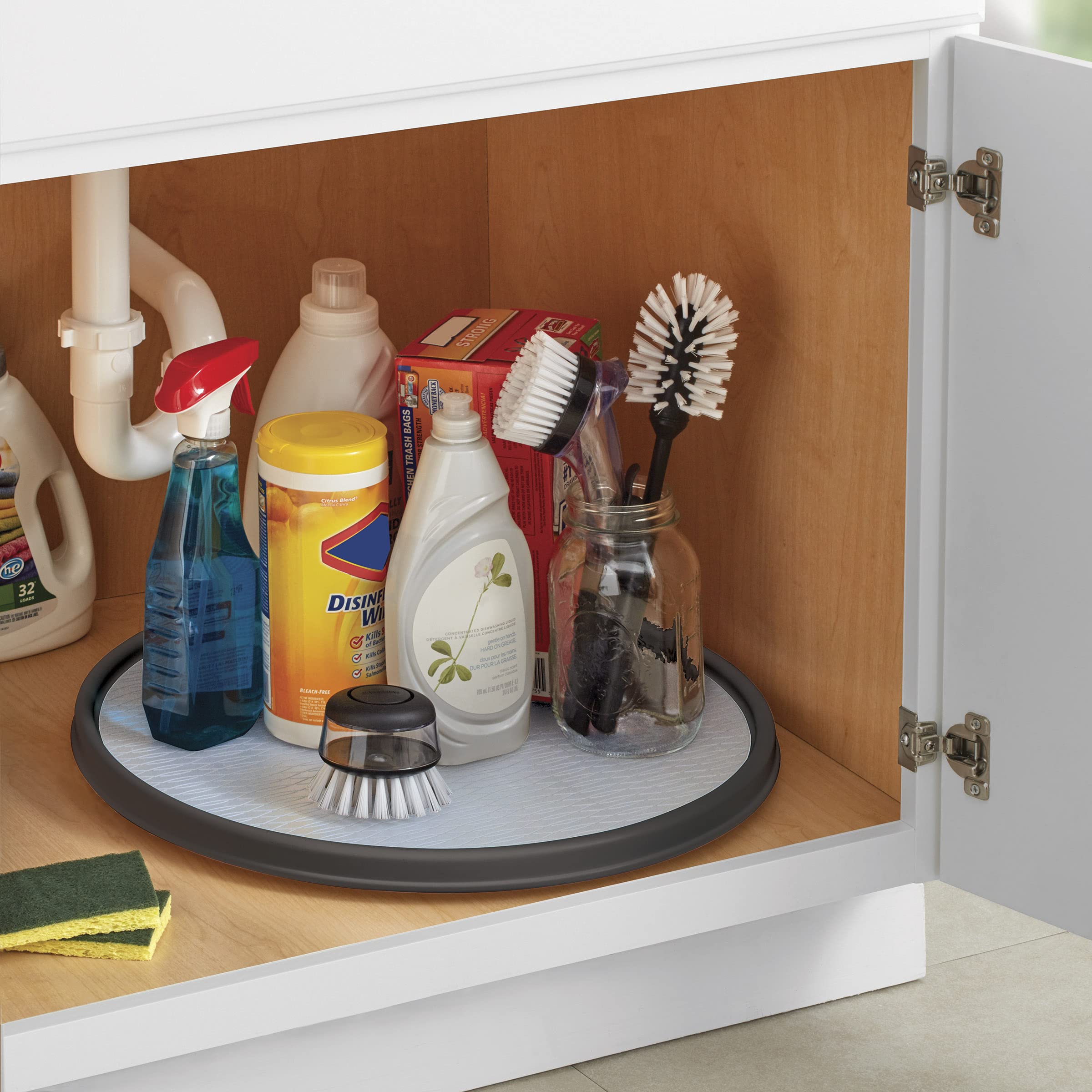 Copco 18-Inch Non-Skid Pantry Cabinet Lazy Susan Turntable Organizer - Charcoal/Light Gray for Spice Rack, Kitchen Storage & Cabinet Organization