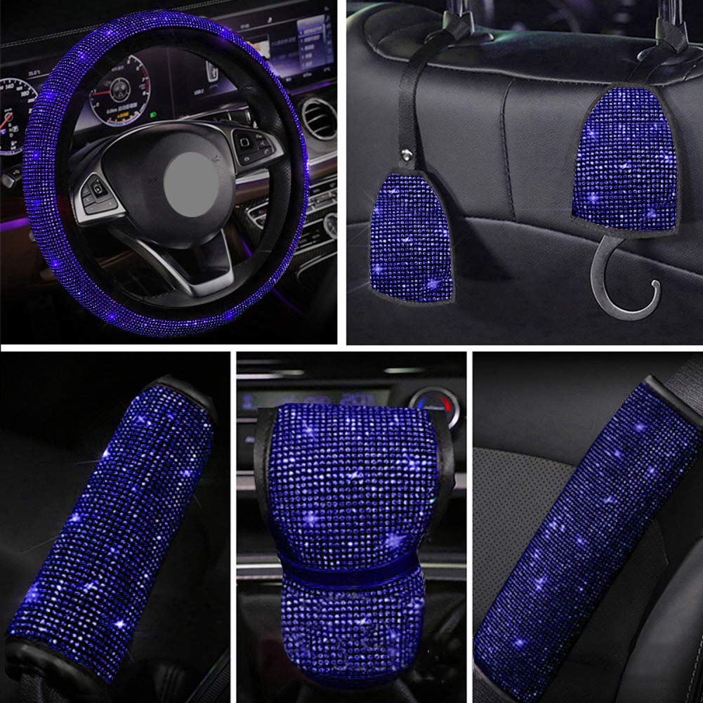 2PCS Blue Rhinestone Car Seat Belt Covers - Bling Bling Shiny Diamond Universal Vehicle Decoration Accessories Set for Women & Girls | Comfort & Style for Daily Commute, Road Trips & Car Decor