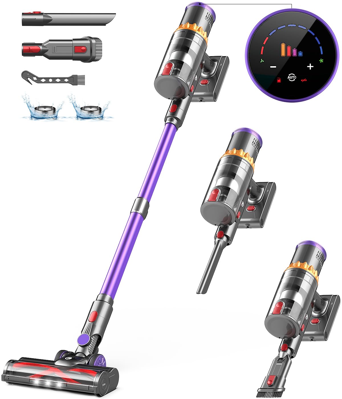 550W/45Kpa Cordless Stick Vacuum Cleaner with Smart Display - 65 Min Runtime, Auto Mode & Anti-Tangle - Lightweight for Pet Hair, Carpet & Hard Floors | Perfect for Home Cleaning, Quick Pickups & Pet Owners
