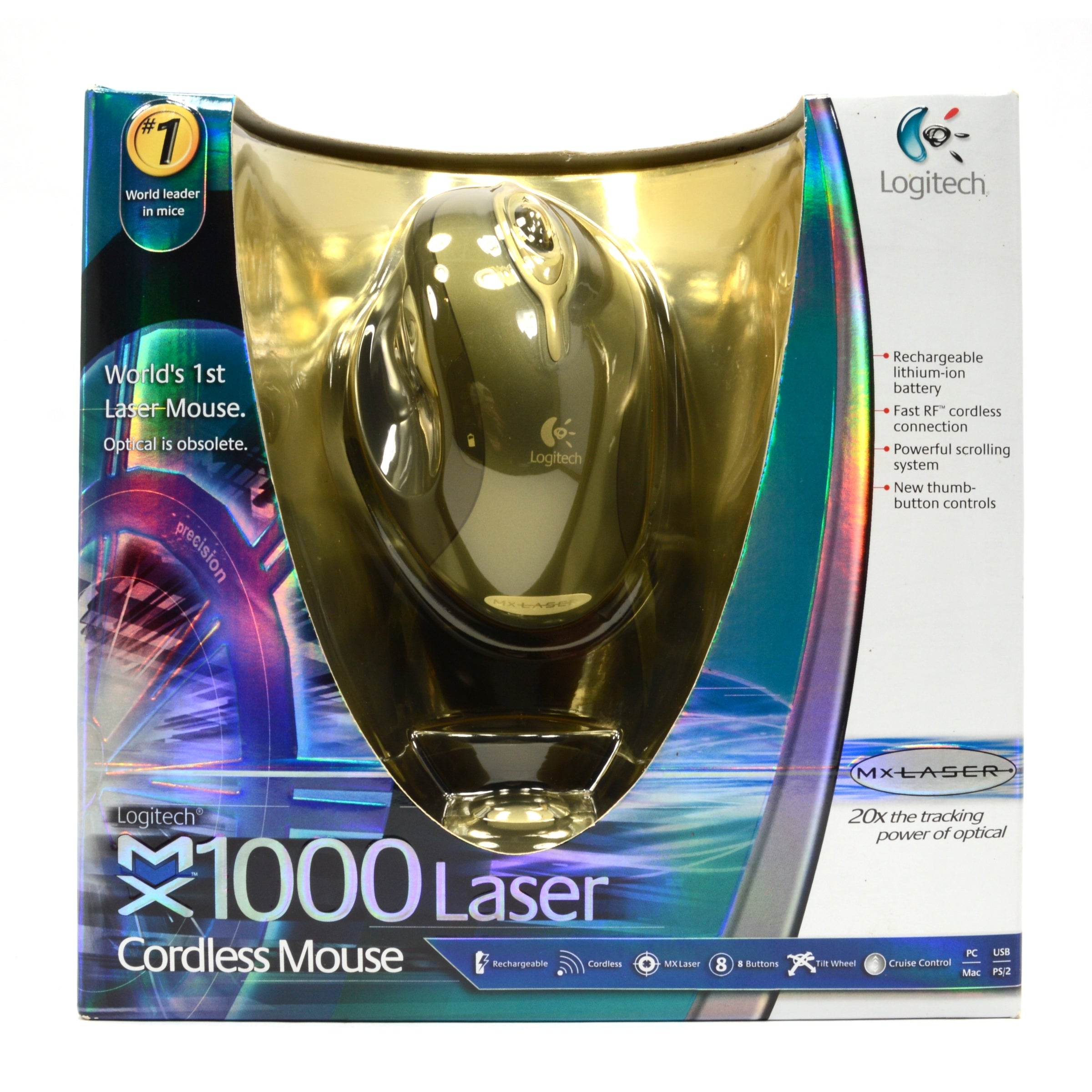 Logitech MX1000 Wireless Laser Mouse - Brand New in Factory Sealed Box, USB PC Compatible for Office Work & Gaming