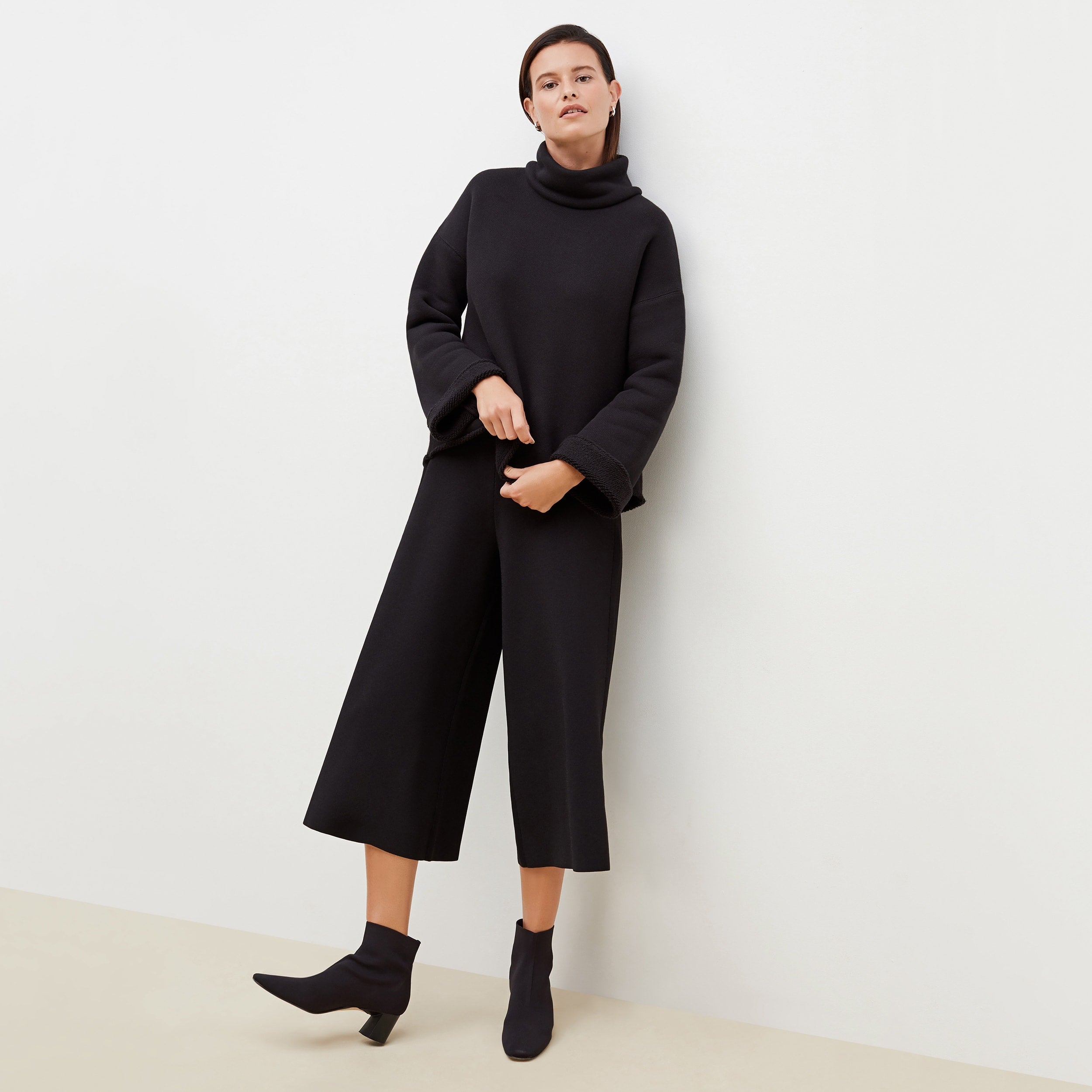 Rogala Stretch Culotte Jumpsuit & Knit Cardigan Set in Black | Comfortable Lounge Wear for Women | Perfect for Yoga, Travel, and Casual Outings