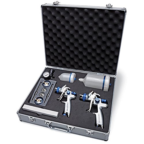 Eastwood Concours Pro Dual Paint Gun Kit with 1.3, 1.7, 2.0 Nozzles & Accessories - Includes Air Regulator & Cleaning Kit (Silver) - Perfect for Automotive Painting & DIY Projects