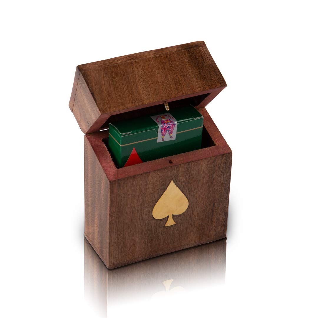 Premium Handcrafted Wooden Playing Card Holder & Deck Box Organizer with 'Ace' Playing Cards - Classic Spade Design - Perfect Birthday, Anniversary & Housewarming Gift for Men & Women - Great for Poker Nights, Game Evenings & Collectors