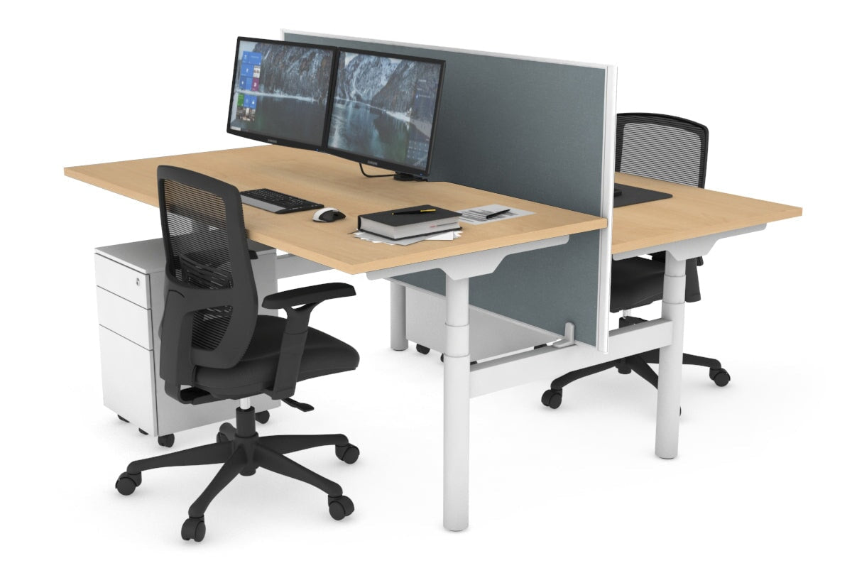 Flexi Premium Height Adjustable 2-Person H Bench Workstation - White Frame [1200L x 800W with Cable Management] - Ideal for Office, Home Workspace & Collaborative Environments