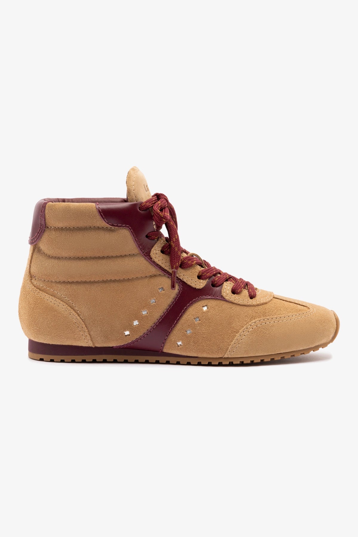 Stella Mid Sneaker for Women - Peanut Suede & Burgundy Leather Casual Shoes | Comfortable Walking Sneakers for Everyday Wear, Work & Travel