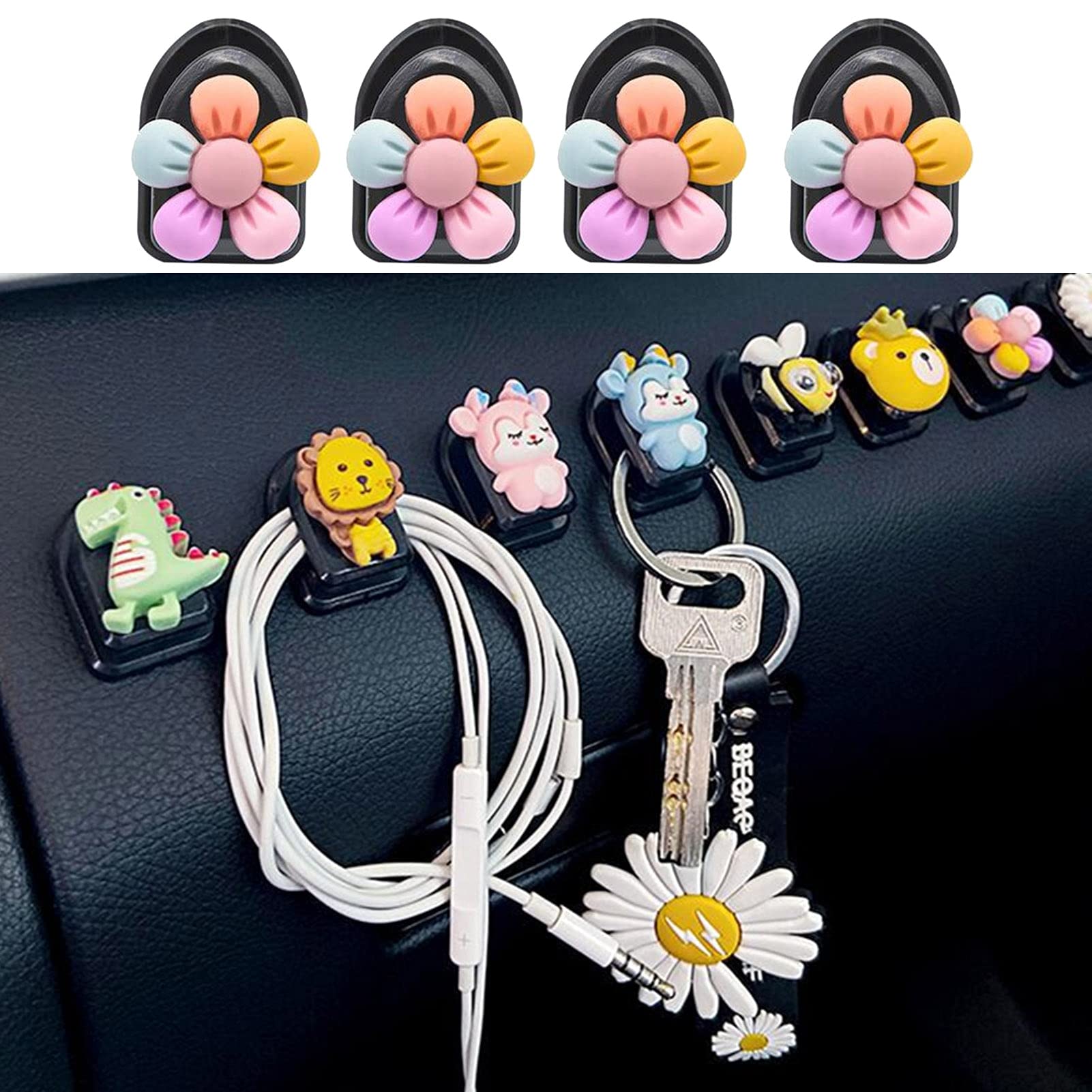 Creative Mini Car Sticky Hooks - Cute Cartoon Car Dashboard Hooks for Organizing USB Cables, Keys & Earphones | Perfect Car Interior Accessories for Neat Storage & Easy Access While Driving