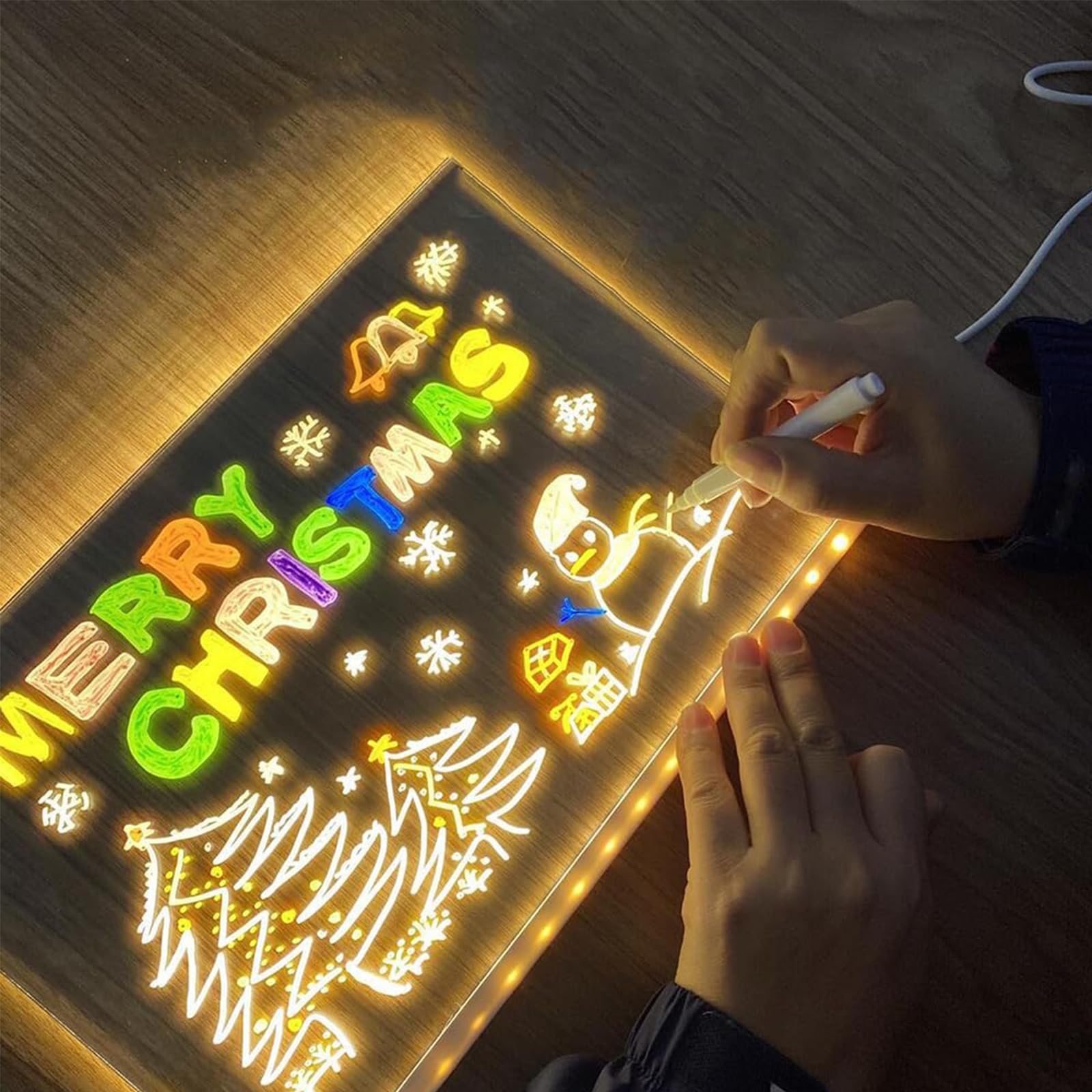 GlowBoard - LED Light-Up Writing & Drawing Board with 7 Color Pens, Reusable Acrylic Message Board for Kids & Adults (7.9 x 11.8 Inch) - Perfect for Home, Office, Classroom, Parties & Creative Gift Giving