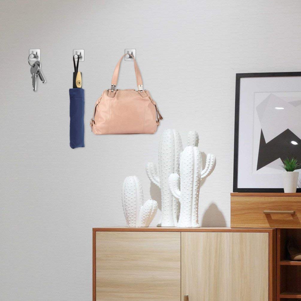 Stainless Steel No Drill Self-Adhesive Hooks - Heavy Duty Wall Hangers for Kitchen, Bathroom, Hallway - Perfect for Coats, Towels, Hats & Robes (4 Pack) - Ideal for Home Organization & Space Saving Storage Solutions