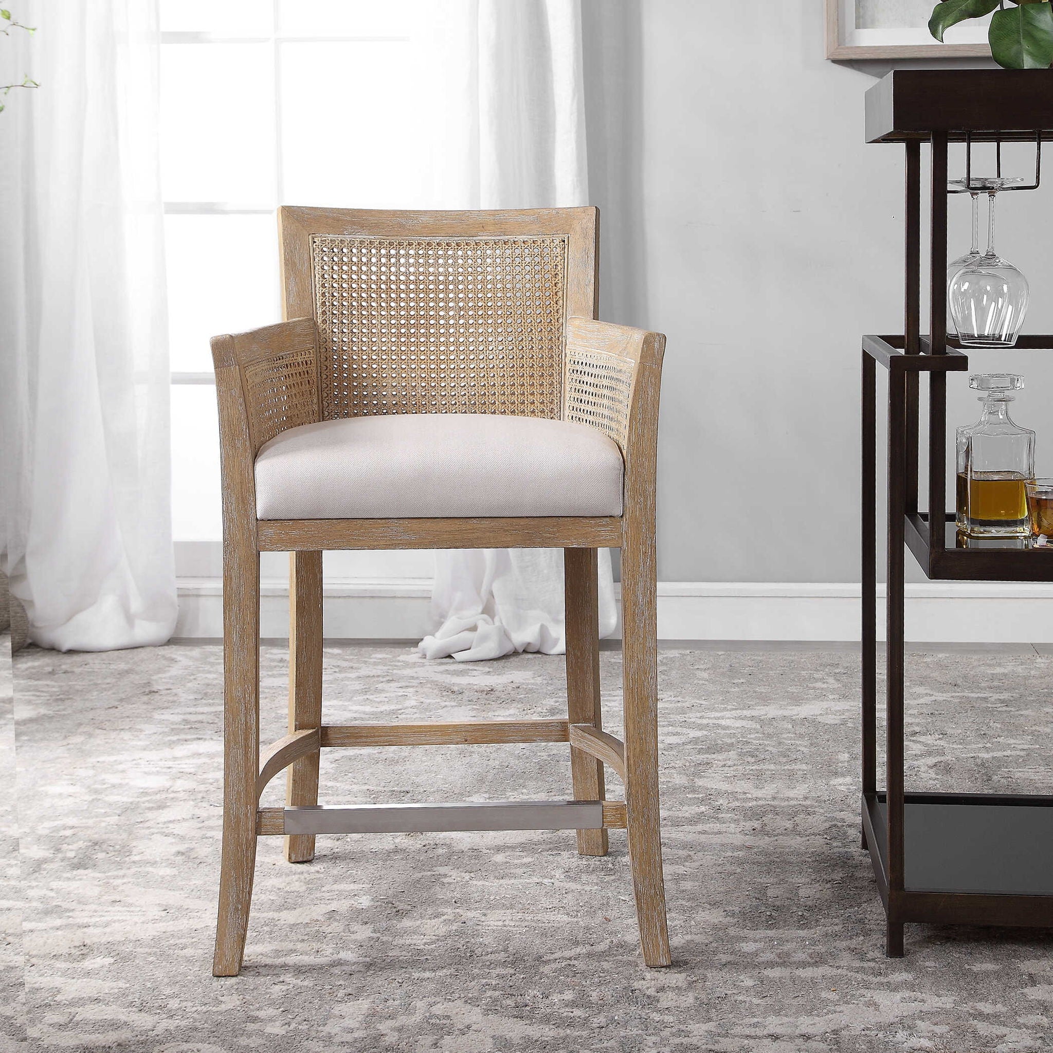 Encore Counter Stool - Natural White & Light Brown Wooden Bar Stool for Kitchen Island, Breakfast Nook & Home Decor