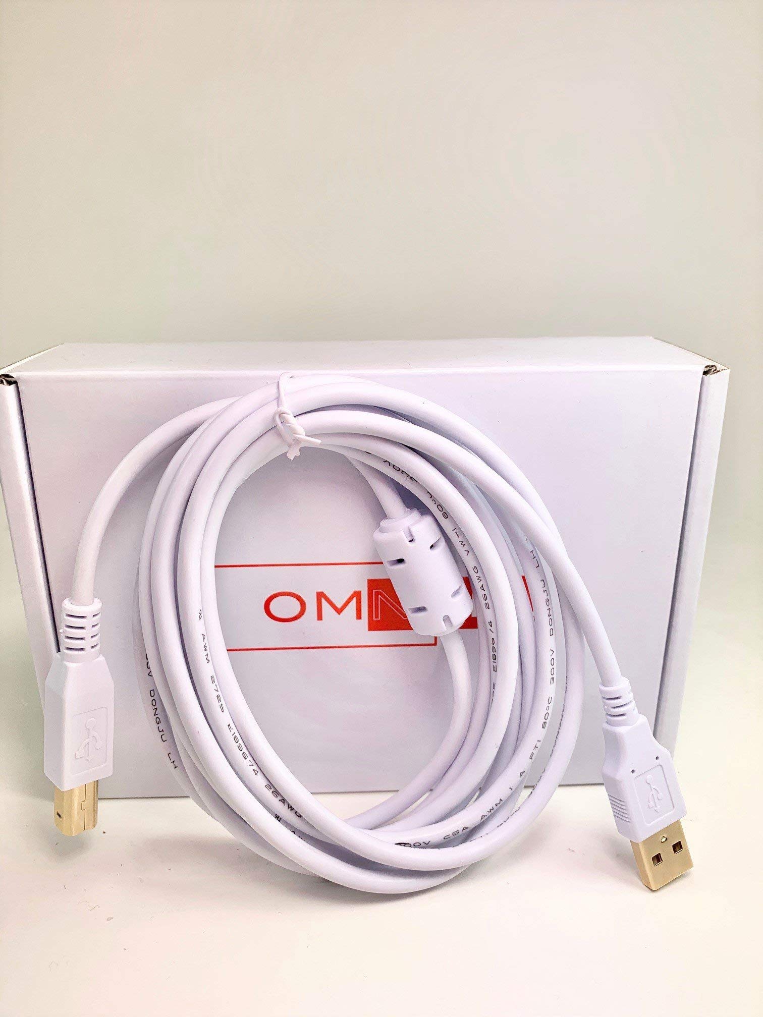 OMNIHIL 8ft White USB 2.0 High-Speed Printer Cable for Epson WorkForce Pro WF-C5790 - Perfect for Office Printing, Scanning & Faxing