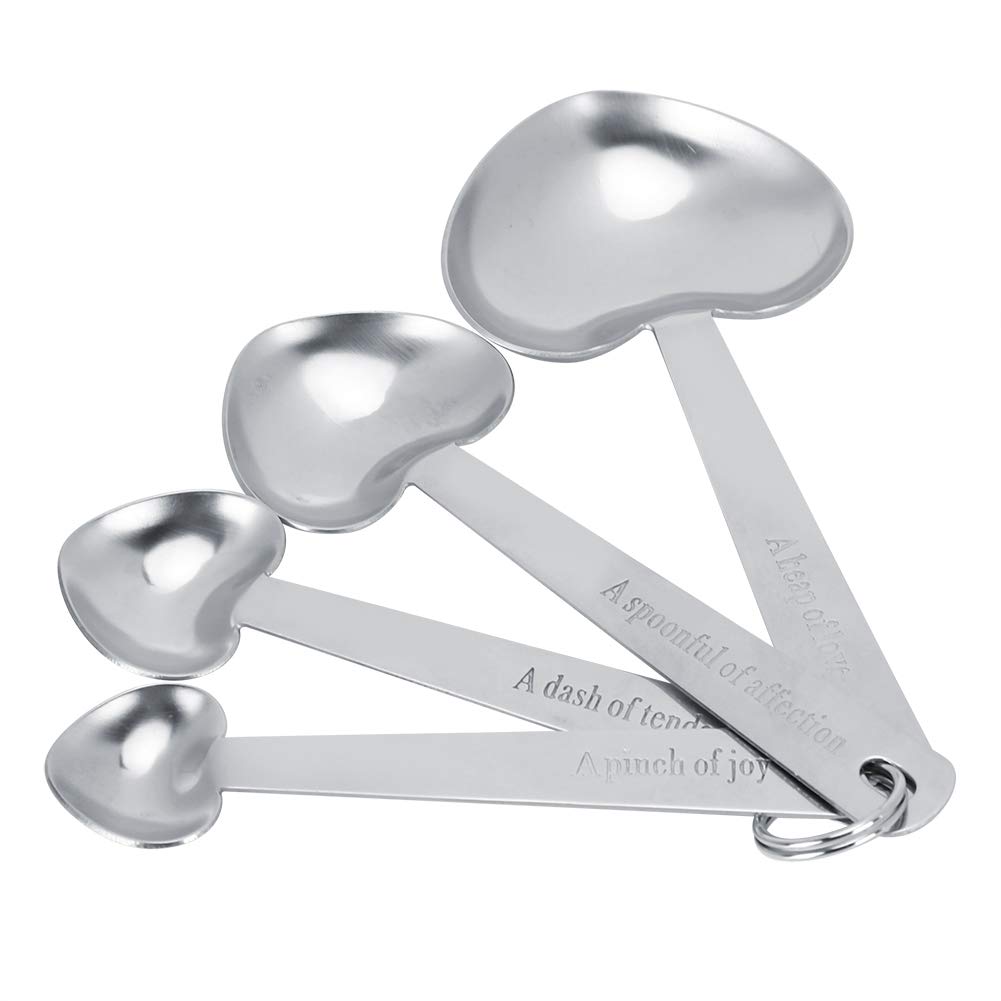 4-Piece Stainless Steel Measuring Spoon Set - Heart-Shaped Kitchen Measuring Tools for Baking, Cooking & Meal Prep - Perfect for Measuring Spices, Flour, Sugar & Liquid Ingredients