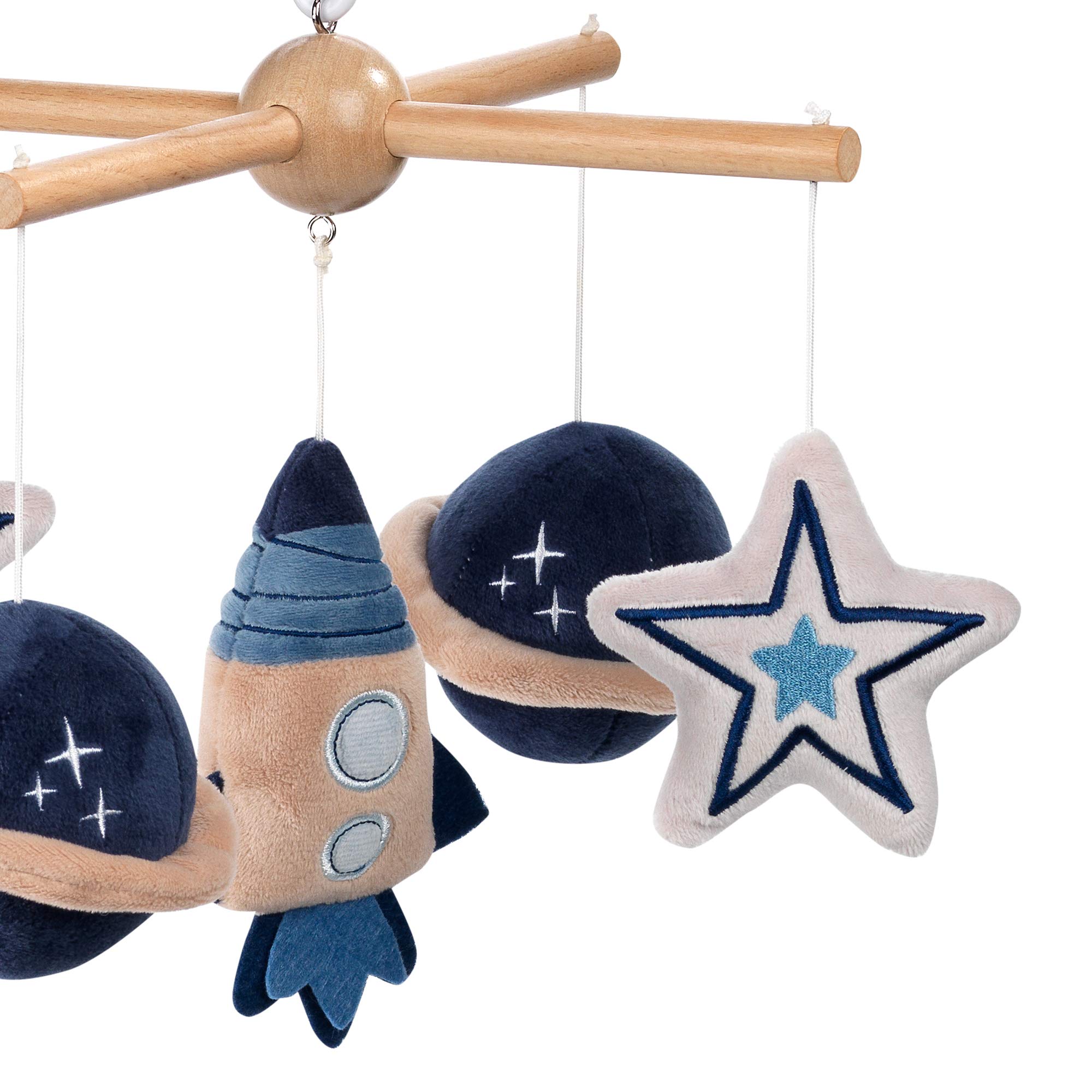 Lambs & Ivy Sky Rocket Planets and Stars Musical Baby Crib Mobile Soother Toy - Blue | Calming Nursery Decor for Newborns & Infants | Perfect Baby Shower Gift
