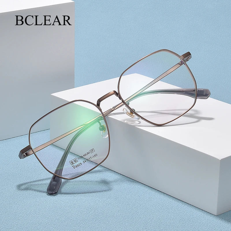 Bclear Unisex Full Rim Small Polygon Square Titanium Eyeglasses Frame - Lightweight & Durable My6529 for Work, Reading & Fashion Accessories