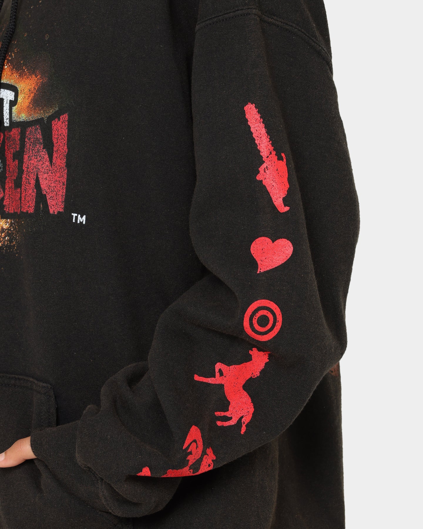 Vintage American Thrift Chicken Boom Hoodie - Black Wash Distressed Style | Retro Streetwear for Men & Women | Perfect for Casual Wear, Urban Fashion, and 90s Nostalgia Looks