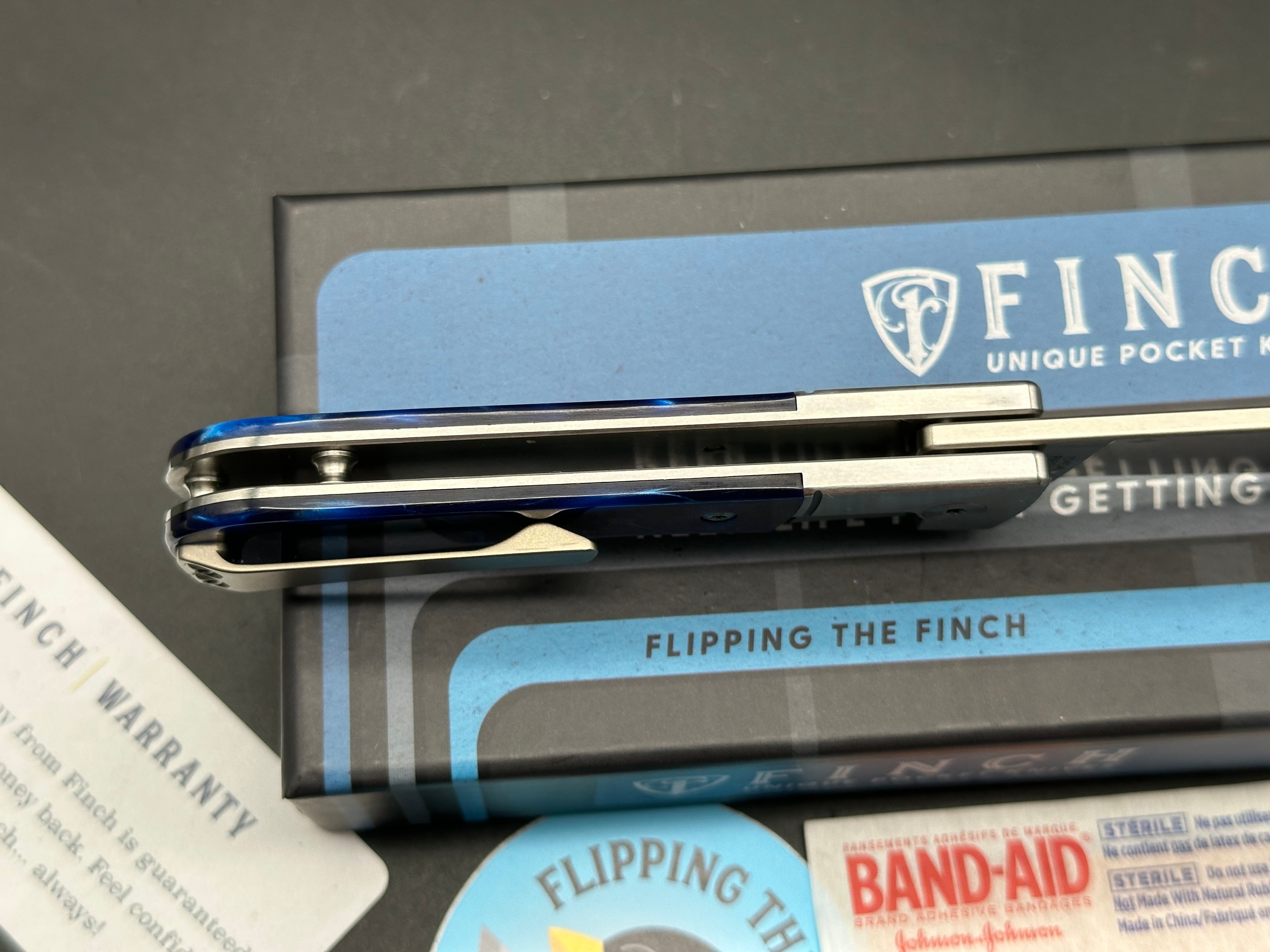 Premium FINCH KNIFE CO PIPELINE Folding Pocket Knife - 154CM Satin Blade, Deep Ocean Handle - EDC, Camping, Hiking & Outdoor Survival Tool