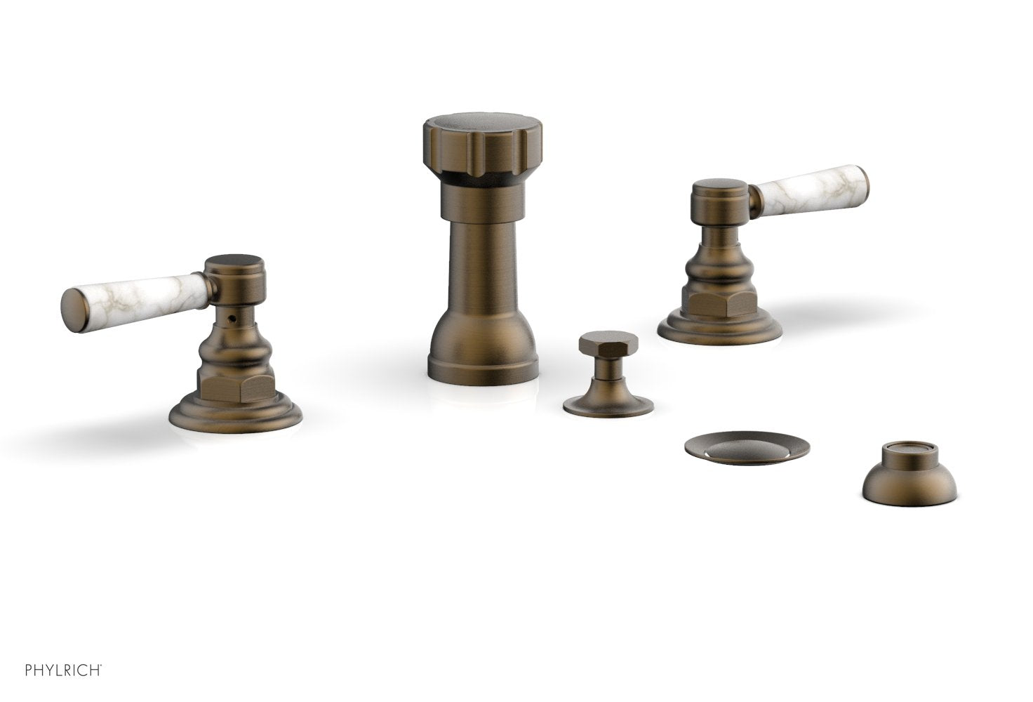 Premium HEX TRADITIONAL Four-Hole Bidet Faucet Set with White Marble Lever Handles - 500 62 - Perfect for Modern Bathroom Renovations & Luxury Home Upgrades