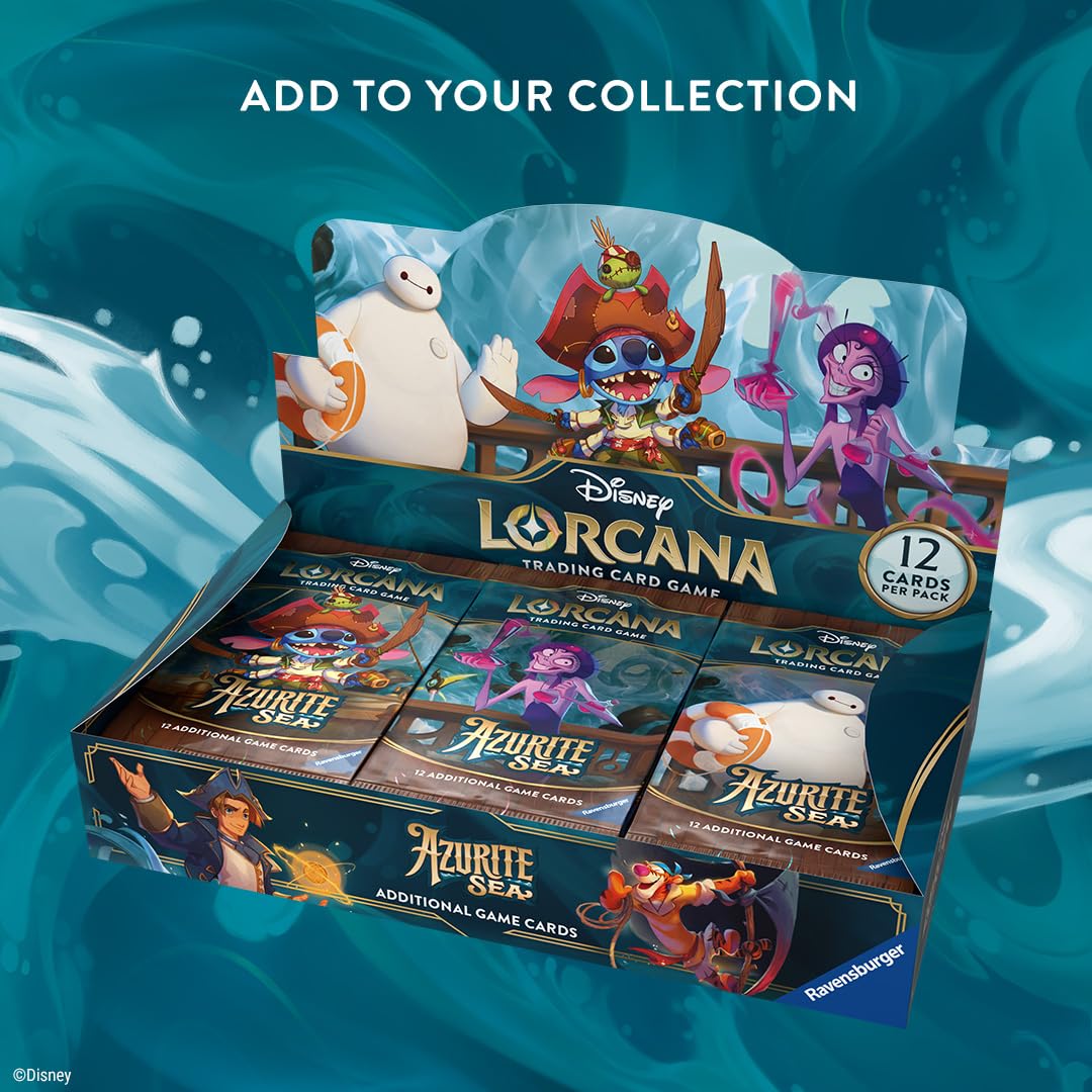 Ravensburger Disney Lorcana TCG: Azurite Sea Booster Pack Display - 24 Packs with 12 Trading Cards Each | Perfect for Collectors & Disney Fans | Ages 8+ | Great for Game Nights, Trading with Friends & Building Your Disney Card Collection