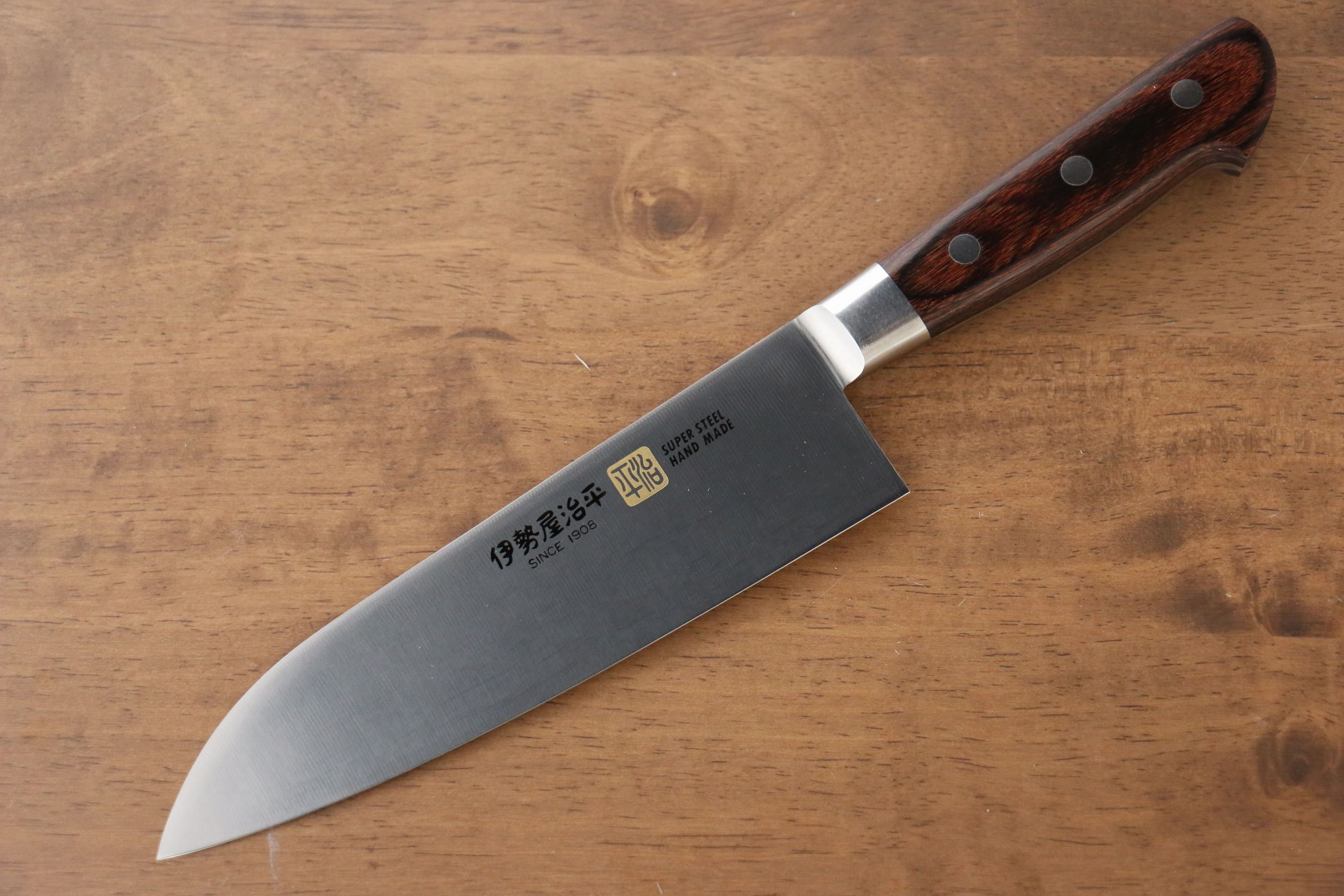 Premium Iseya Molybdenum Santoku Knife 180mm with Mahogany Pakkawood Handle - Japanese Kitchen Knife for Professional Chefs & Home Cooking, Perfect for Slicing, Dicing & Chopping Vegetables, Meat & Fish