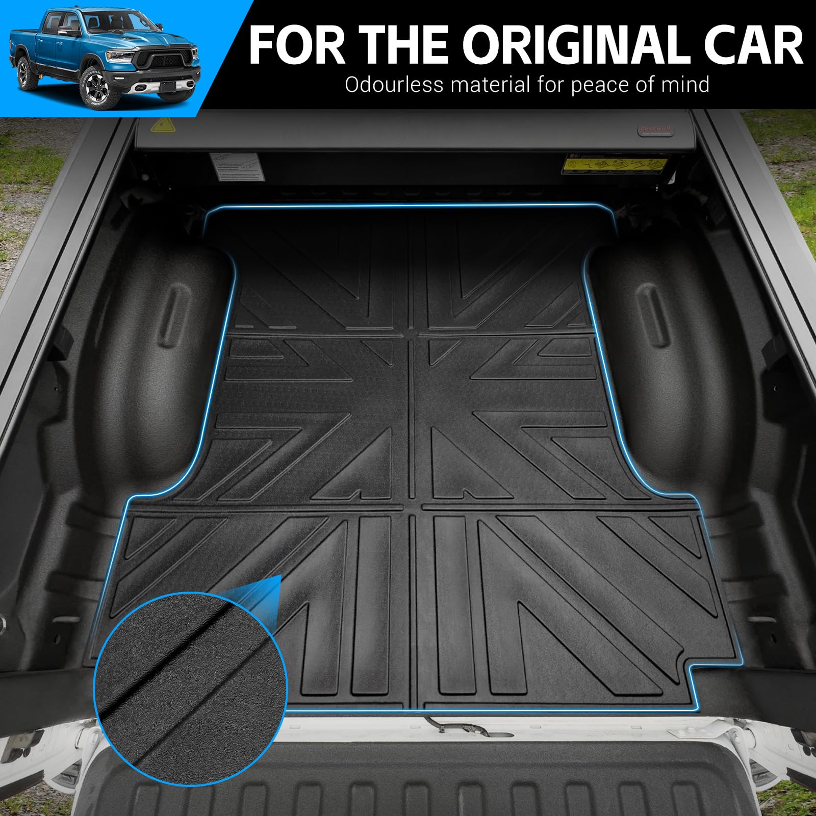 Anti-Slip Truck Bed Mat for 2019-2024 Dodge Ram 1500 5.7ft Short Bed | Heavy Duty Bed Liner Accessories | Perfect for Hauling, Camping & Off-Road Protection