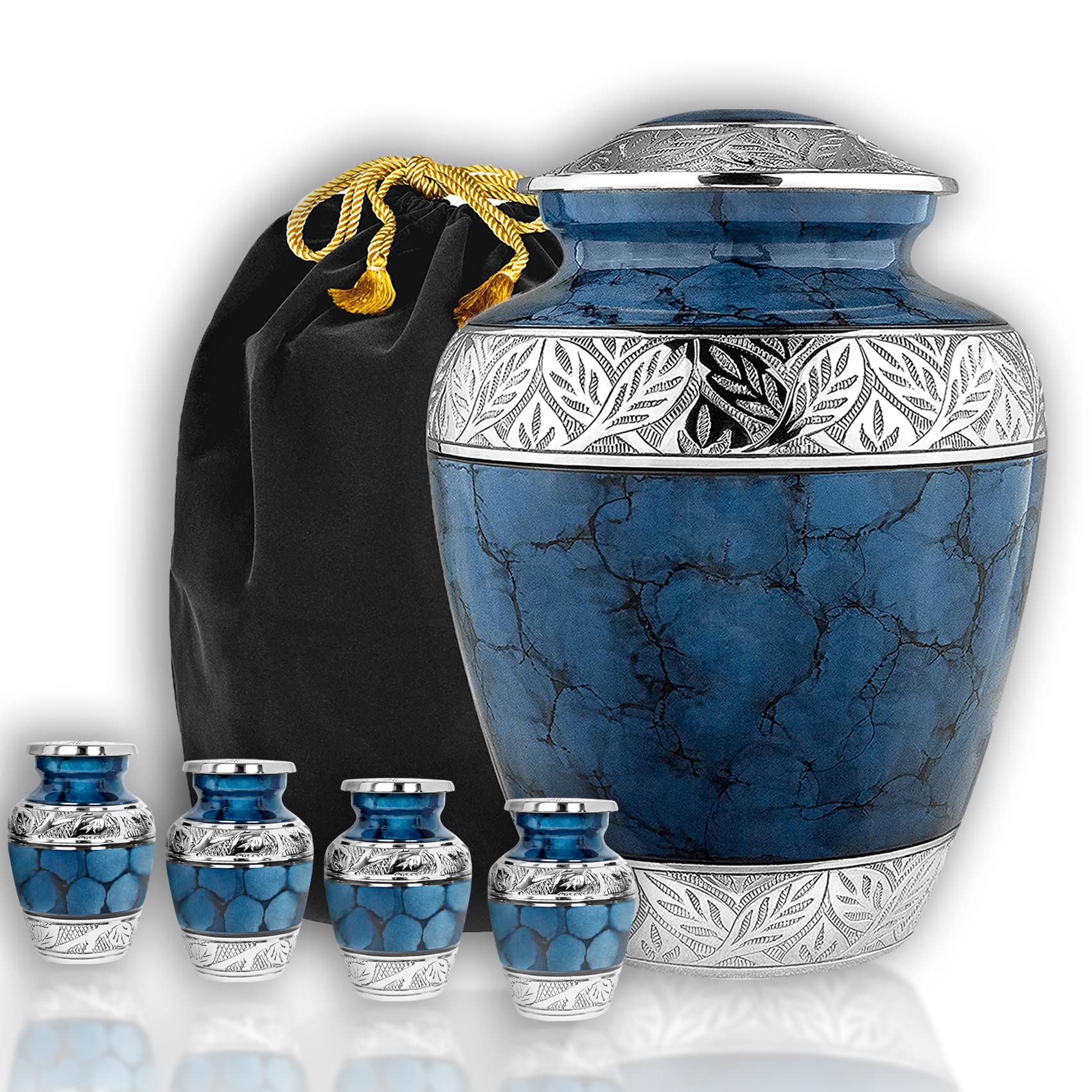 Heavenly Peace Elegant Dark Blue Adult Cremation Urn for Ashes - Beautiful Keepsake Memorial Urn with Velvet Bags & Case - Perfect for Home Memorials, Funeral Services & Honoring Loved Ones