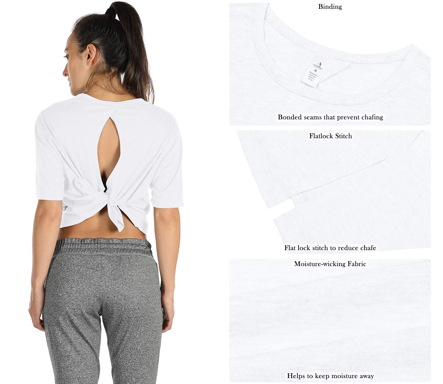 icyzone Open Back Workout Top - Women's Yoga T-Shirt for Exercise & Activewear | Perfect for Gym, Running & Yoga Sessions