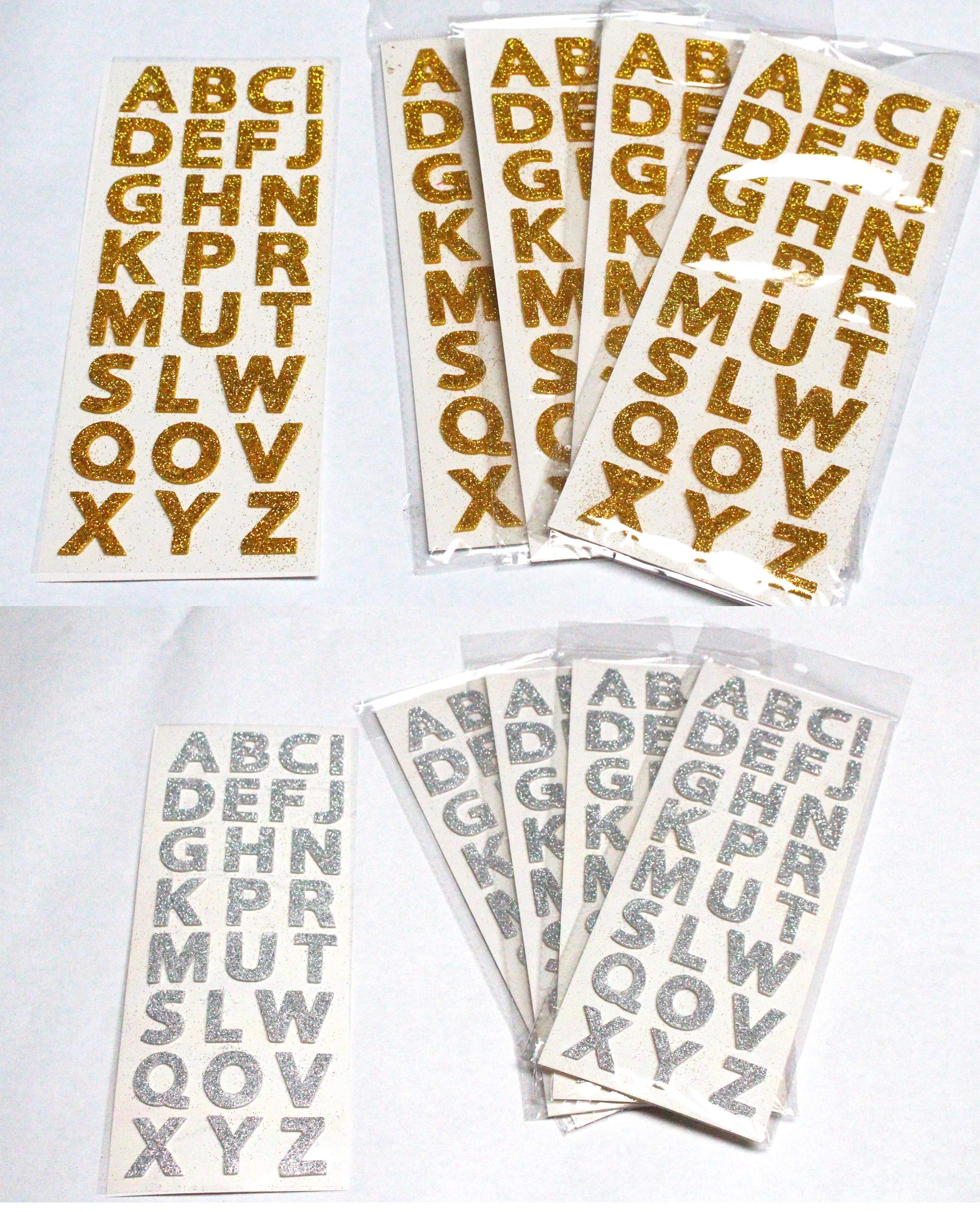 Gold Silver Glitter Alphabet Stickers for DIY Crafts & Scrapbooking (Silver)