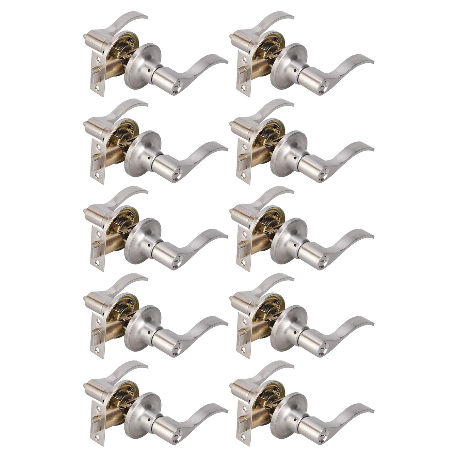 Heavy Duty Brushed Nickel Privacy Door Lever - TMC TL001-SN-BK-10P for Bathroom, Bedroom & Interior Doors | Secure Locking Handle for Home, Office & Commercial Spaces