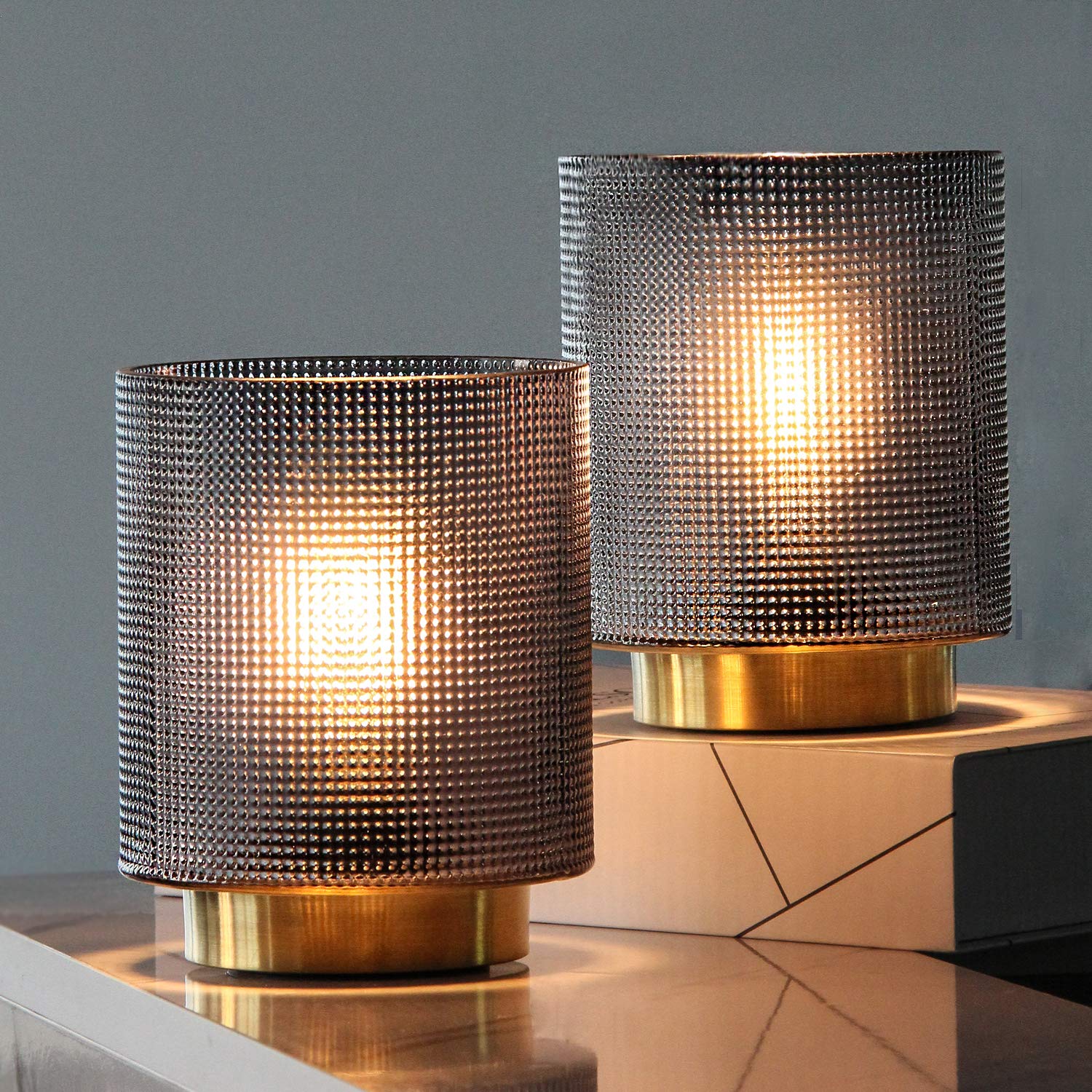 Battery Operated Table Lamps with Timer - 2 Pack Decorative Cordless LED Lanterns, Wireless Night Light for Bedroom, Living Room, Bedside, Patio & Home Decor - Grey (Perfect for Night Reading, Power Outages & Cozy Ambiance)