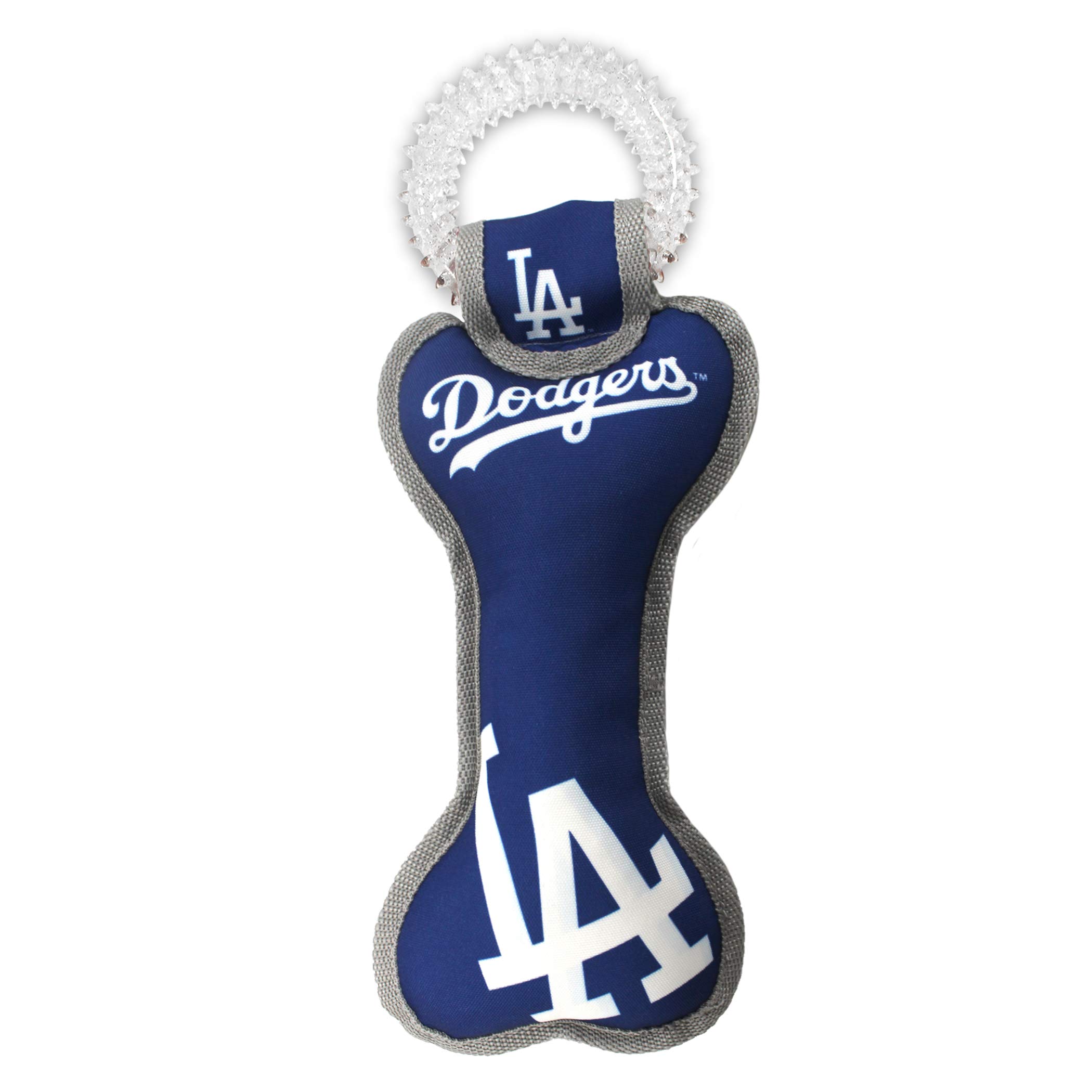 MLB Los Angeles Dodgers Bone-Shaped Dental Dog Tug Toy with Squeaker - Durable Chew Toy for Teething Puppies, Teeth Cleaning & Gum Health - Perfect for Playtime, Training & Interactive Fun with Your Pet