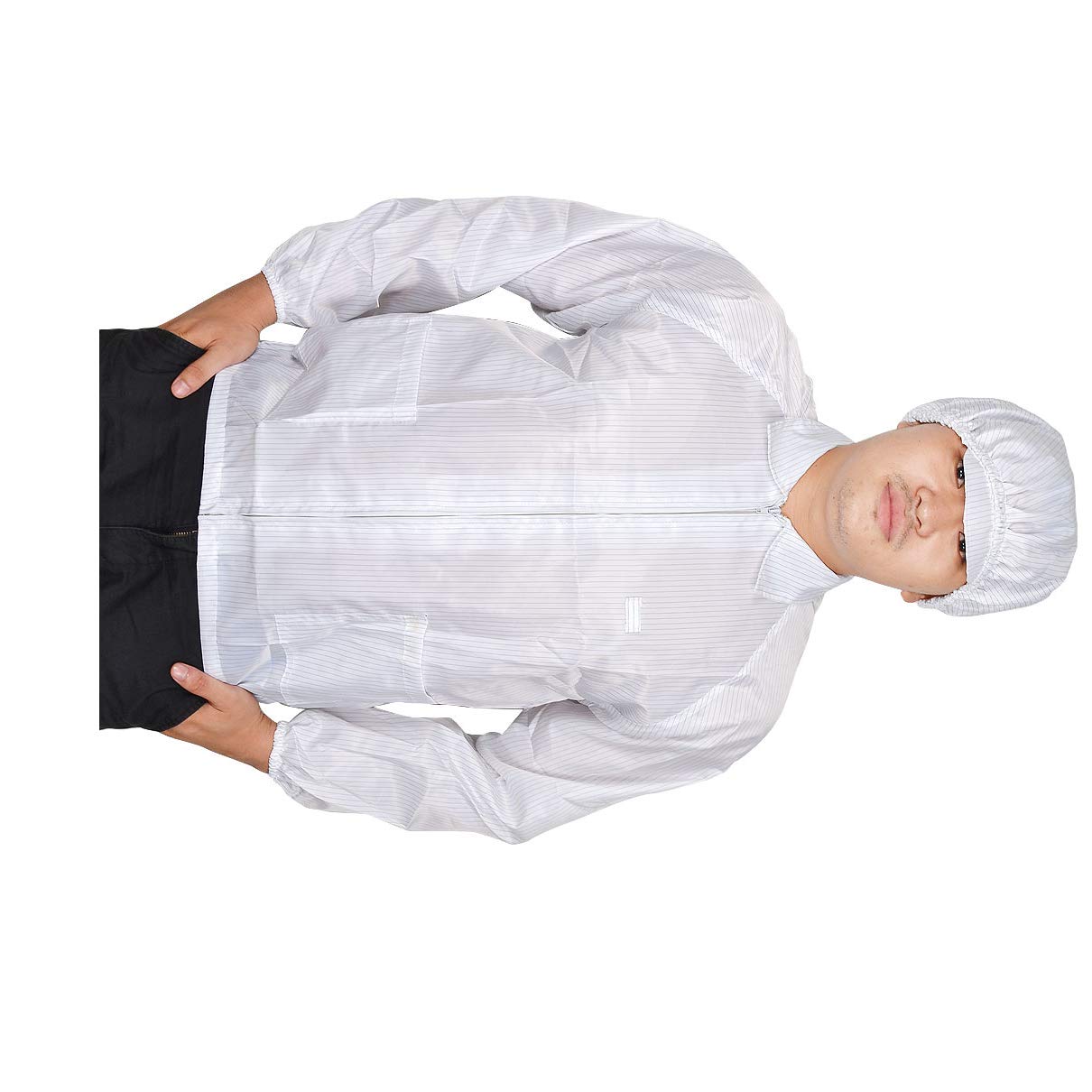 Anti-Static ESD Jacket for Electronics Work - Unisex White Zip-Up Lab Coat with Free Tool Set Cap - Ideal for Cleanrooms, Labs & Electronic Repair Shops