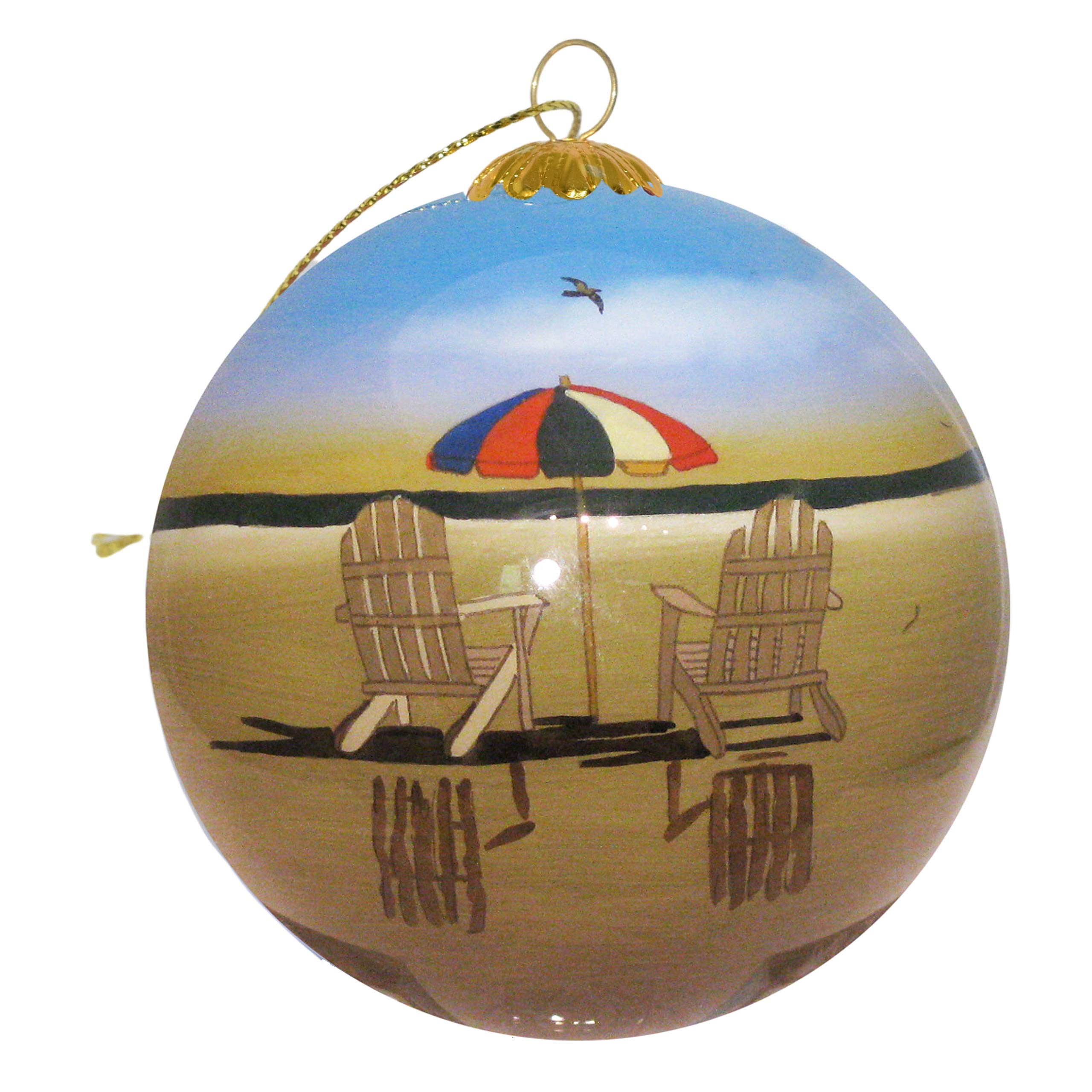 Hand-Painted Blown Glass Christmas Ornament - Beach Chairs Martha's Vineyard Design | Original Artwork with Gift Box | Perfect for Holiday Decorations & Unique Gifts