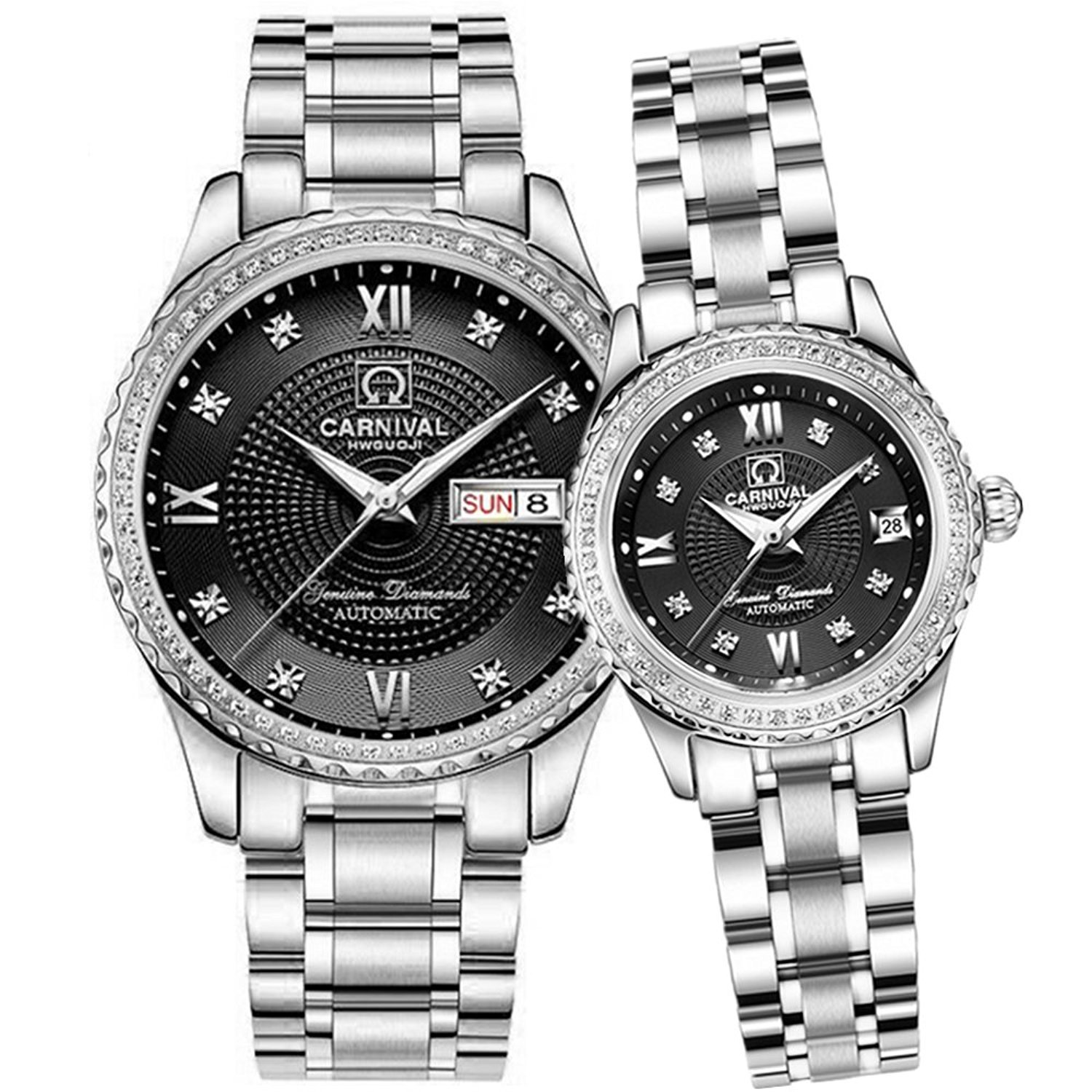 Premium Automatic Dress Watches for Men & Women - Gold & Silver Stainless Steel Couple Watch Set (His & Hers) - Perfect for Weddings, Anniversaries, and Formal Occasions