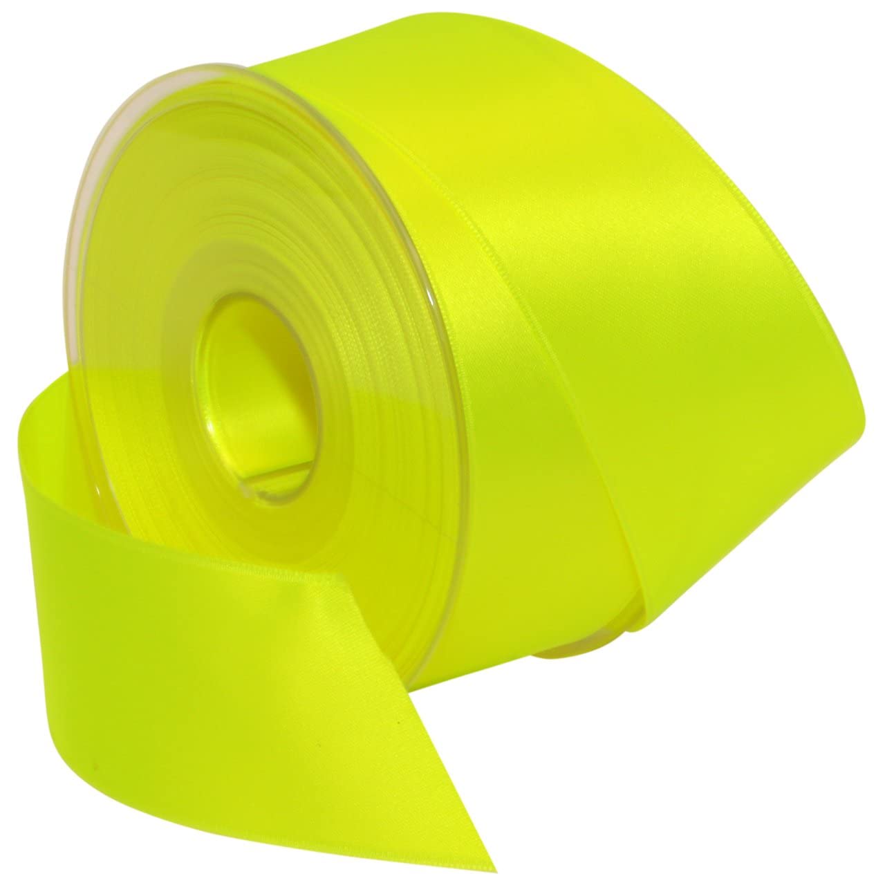 Morex Ribbon 03540/25-001 DF Swiss Satin Ribbon 1.5 Inch x 27 Yards Neon Yellow - Premium Gift Wrapping Ribbon for Birthdays, Wedding Favors, DIY Crafts, Scrapbooking & Decoration - Perfect for Gift Cards, Dress Accessories & Party Decor