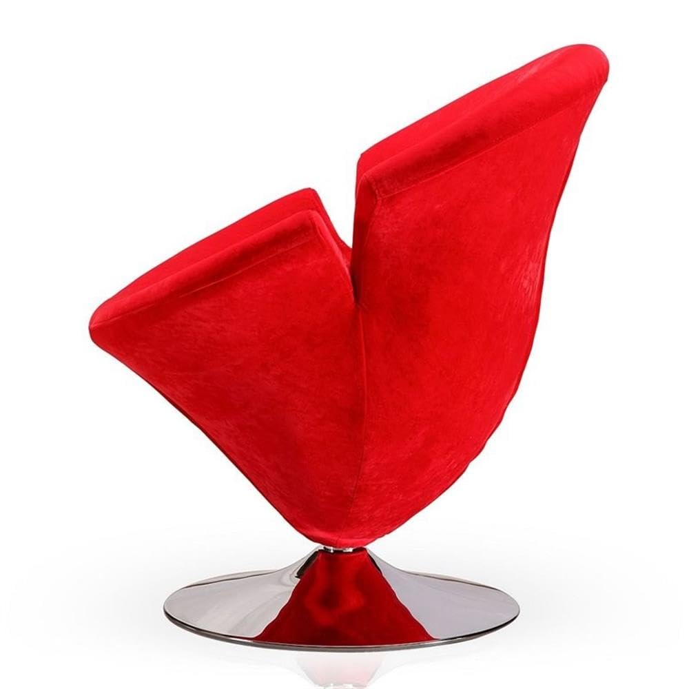 Velvet & Metal Swivel Accent Chair - Red Upholstery with Polished Chrome Base | Modern Living Room, Bedroom, or Office Seating for Home Decor