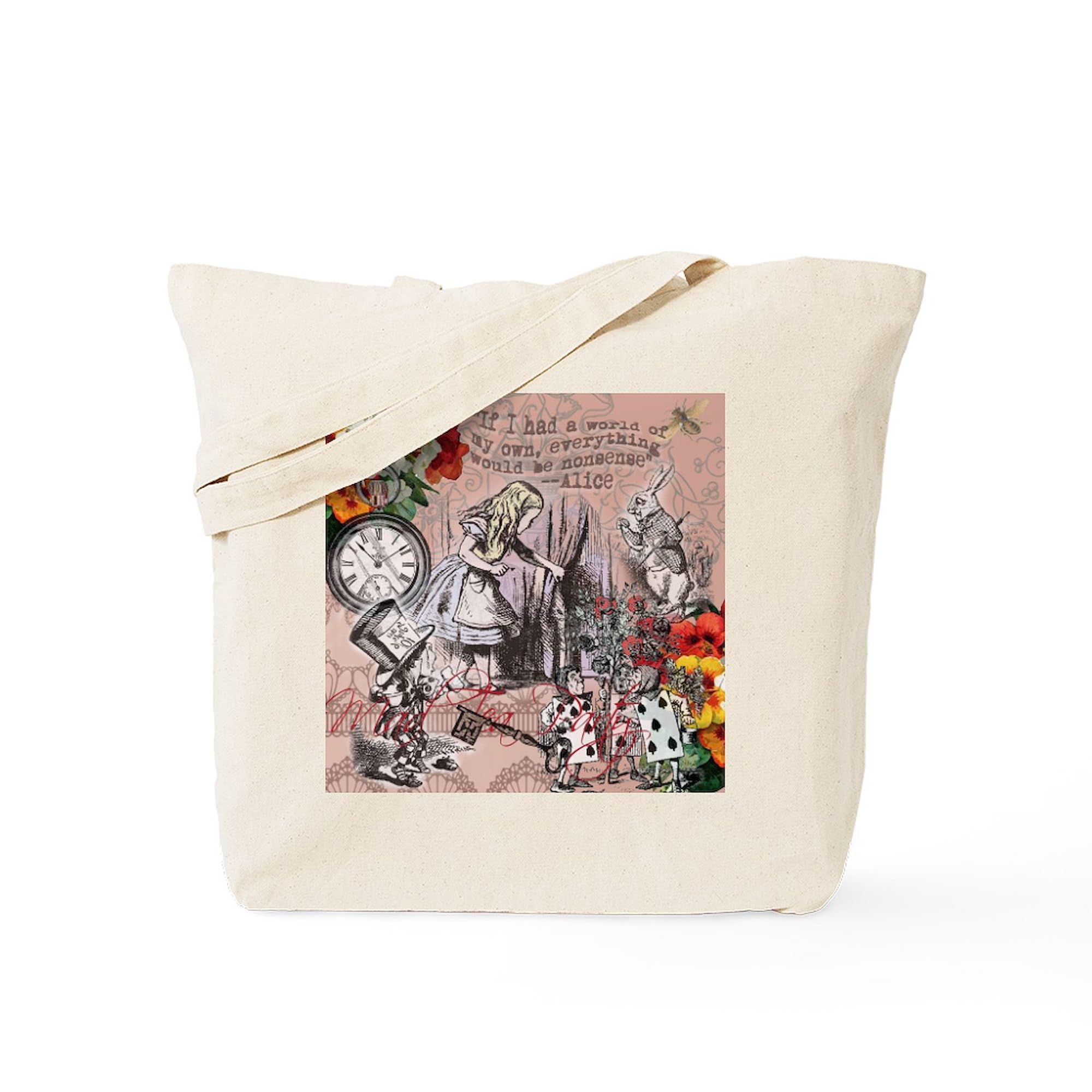 Alice In Wonderland Vintage Adventures Tote Bag - Natural Canvas Reusable Shopping Bag for Groceries, Beach & Book Lovers
