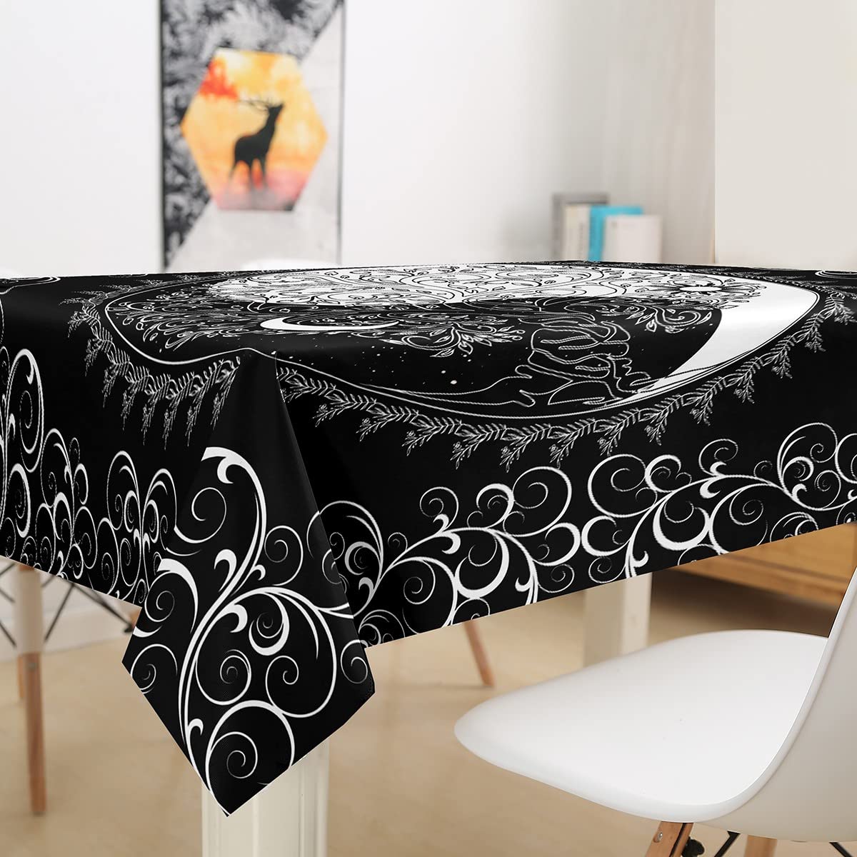 Waterproof Black & White Tai Chi Tablecloth - 55 x 55 Inch Square Table Cover for Kitchen & Dining Room | Home Decor, Feng Shui Artwork, Durable & Easy Clean | Perfect for Meditation Spaces, Tea Ceremonies & Asian-Themed Dining