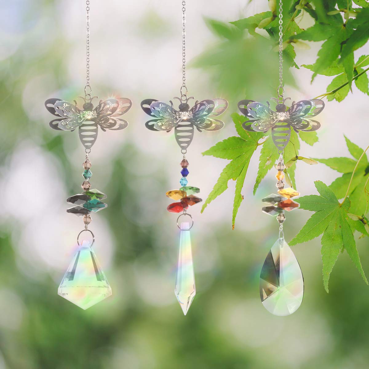 Rainbow Maker Crystal Glass Prisms Suncatcher - Set of 3 Handcrafted Sun Catchers for Window Decor, Garden Ornament & Home Stained Glass Effect - Creates Beautiful Rainbow Reflections Indoor/Outdoor