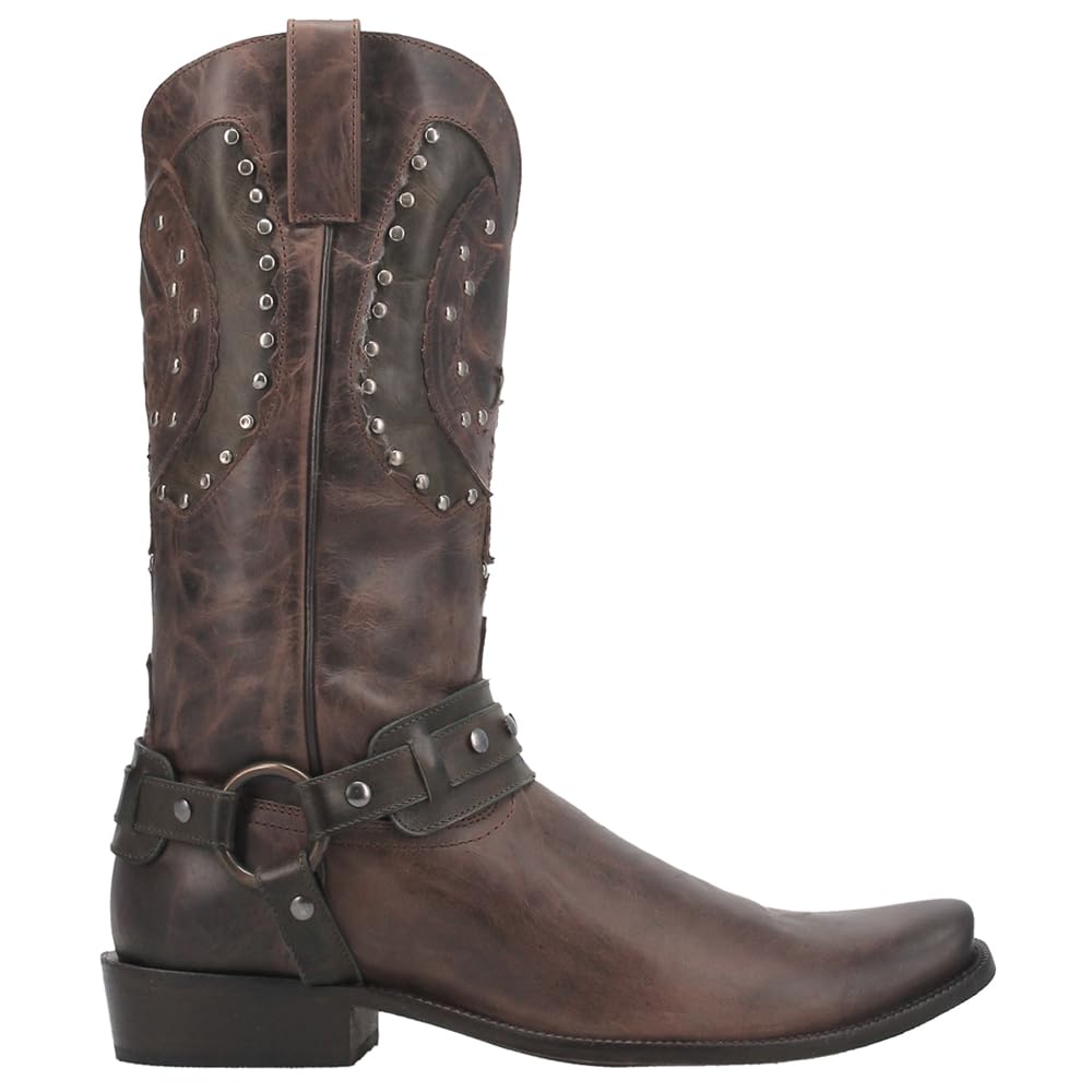 Dingo Men's War Eagle Studded Square Toe Pull-On Casual Boots - Mid Calf Western Cowboy Boots for Men, Brown Leather Work Boots - Perfect for Country Music Festivals, Rodeo Events & Everyday Wear