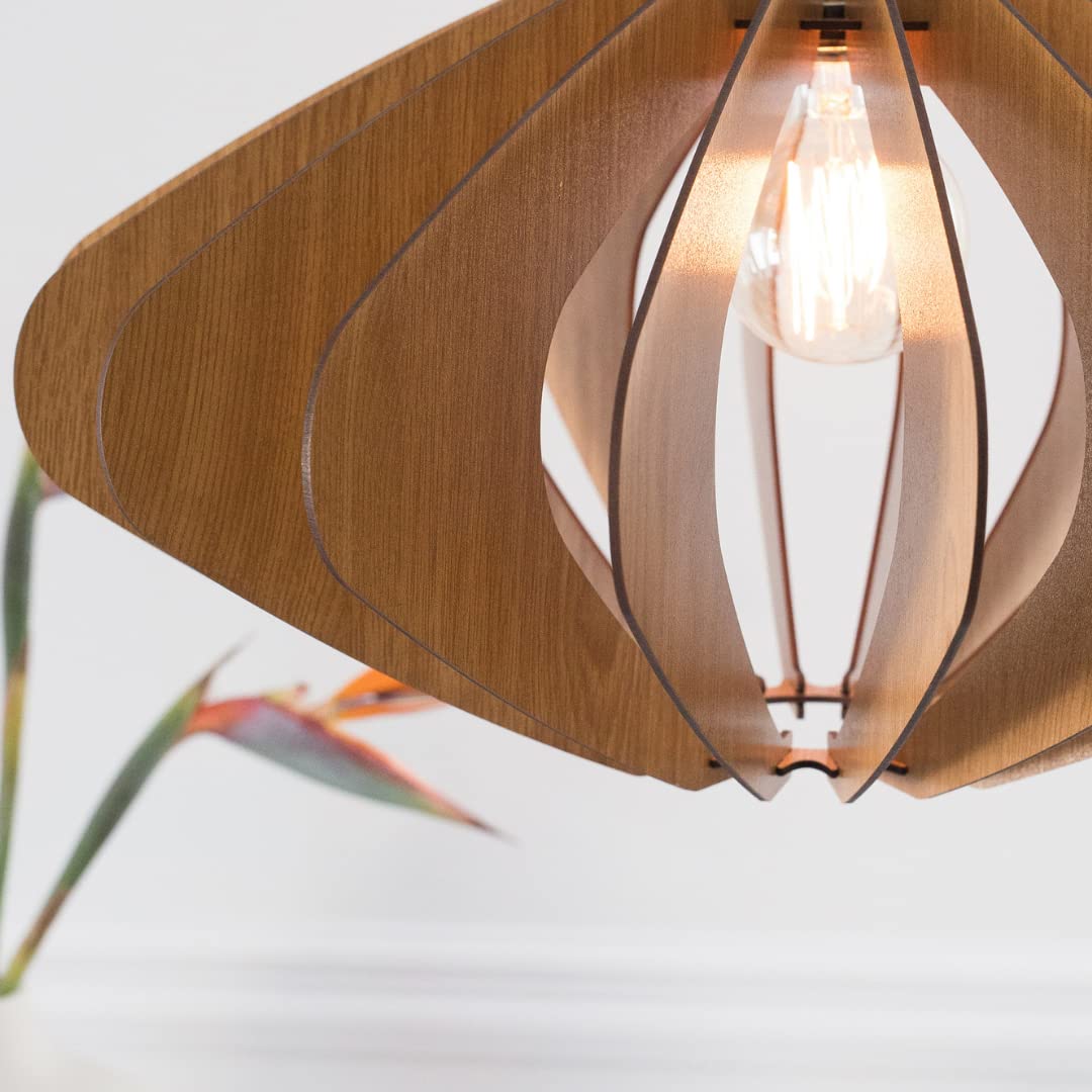 ELEIPSE Wood Pendant Light - Mid Century Modern Chandelier with Natural Wood Finish | Hanging Lamp for Dining Room, Kitchen Island, Living Room & Bedroom | Modern Light Fixture for Home Decor