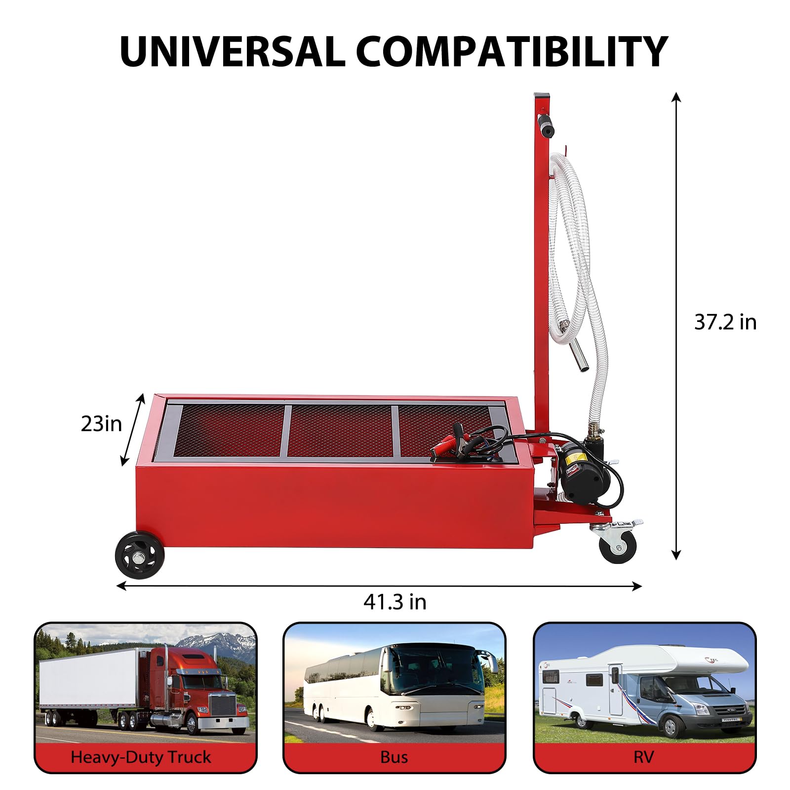 20 Gallon Oil Drain Pan with 12V Electric Pump - 76L Low Profile Oil Change Tank with Foldable Handle & Wheels - 8FT Hose Drain Cart for Cars, SUVs, Trucks - Perfect for DIY Oil Changes & Garage Maintenance