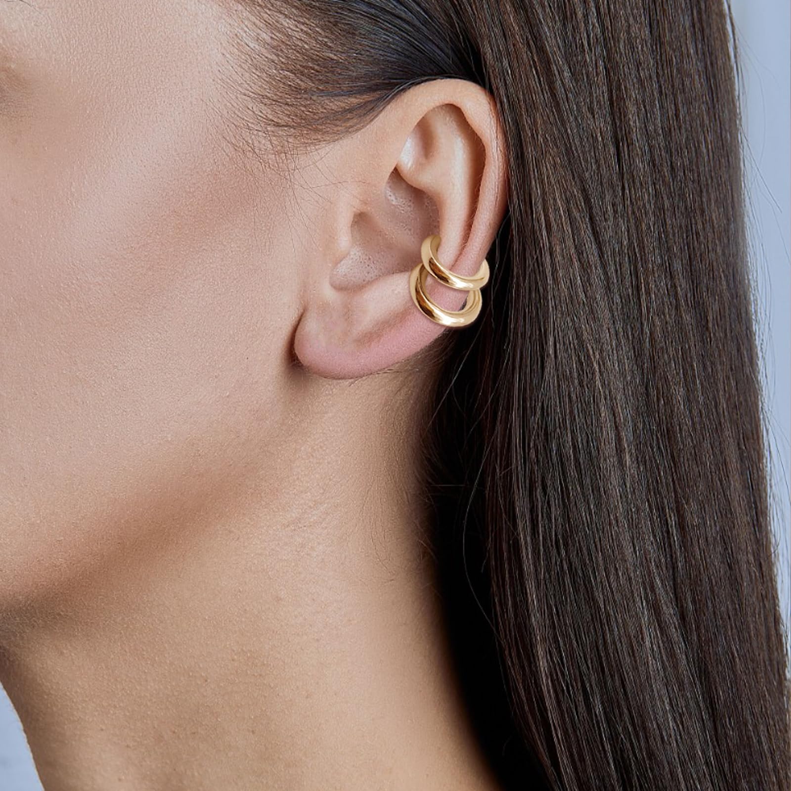 Chunky Gold & Silver Clip-On Ear Cuffs for Women - Non-Pierced Cartilage Earrings, Huggie Hoop Wrap Ear Jewelry - Perfect for Parties, Weddings & Everyday Wear