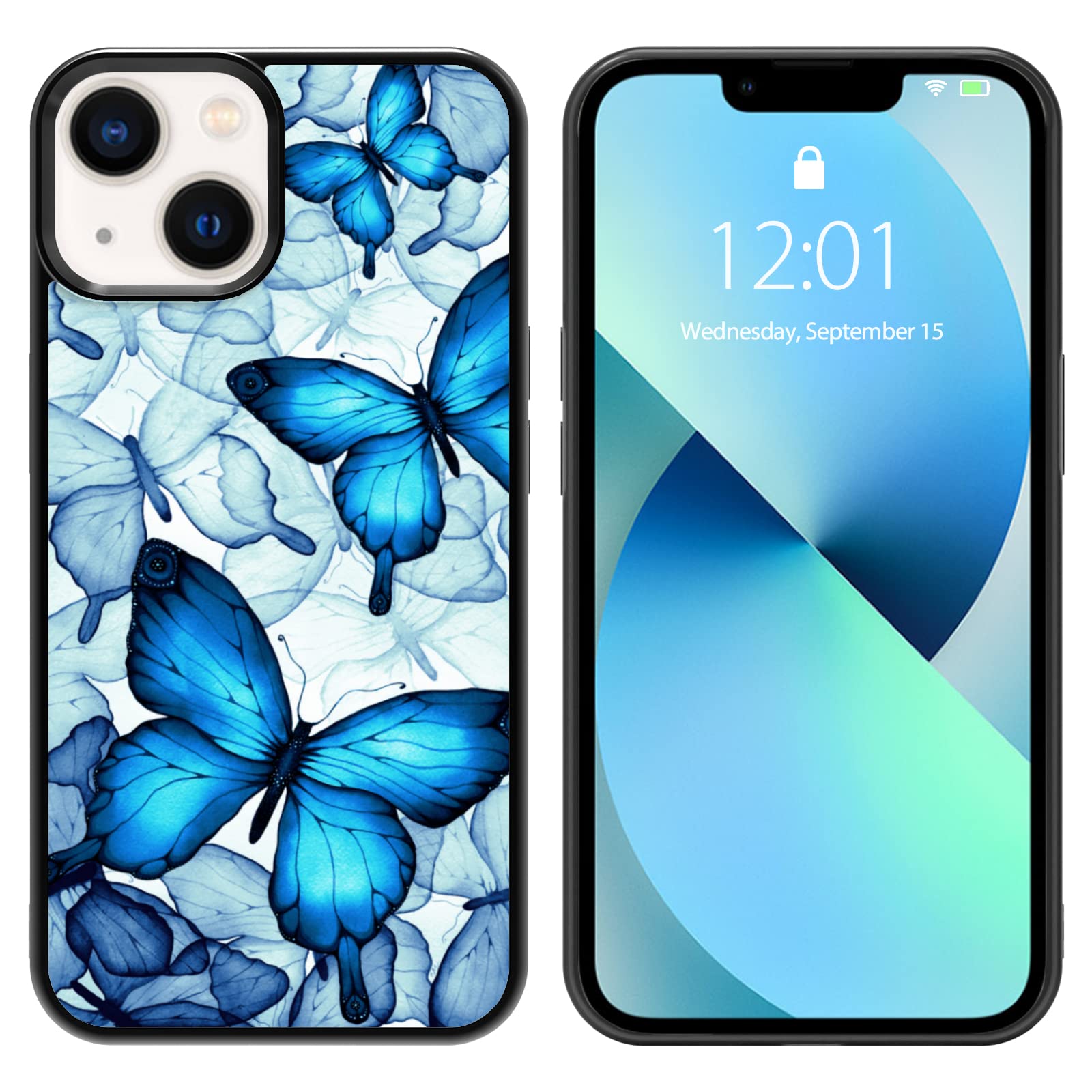 Shockproof Blue Butterfly Phone Case for iPhone 13 (6.1 Inch) - Cute Protective TPU Case Cover for Women & Teens - Perfect Gift for Girls, Birthday & Daily Use