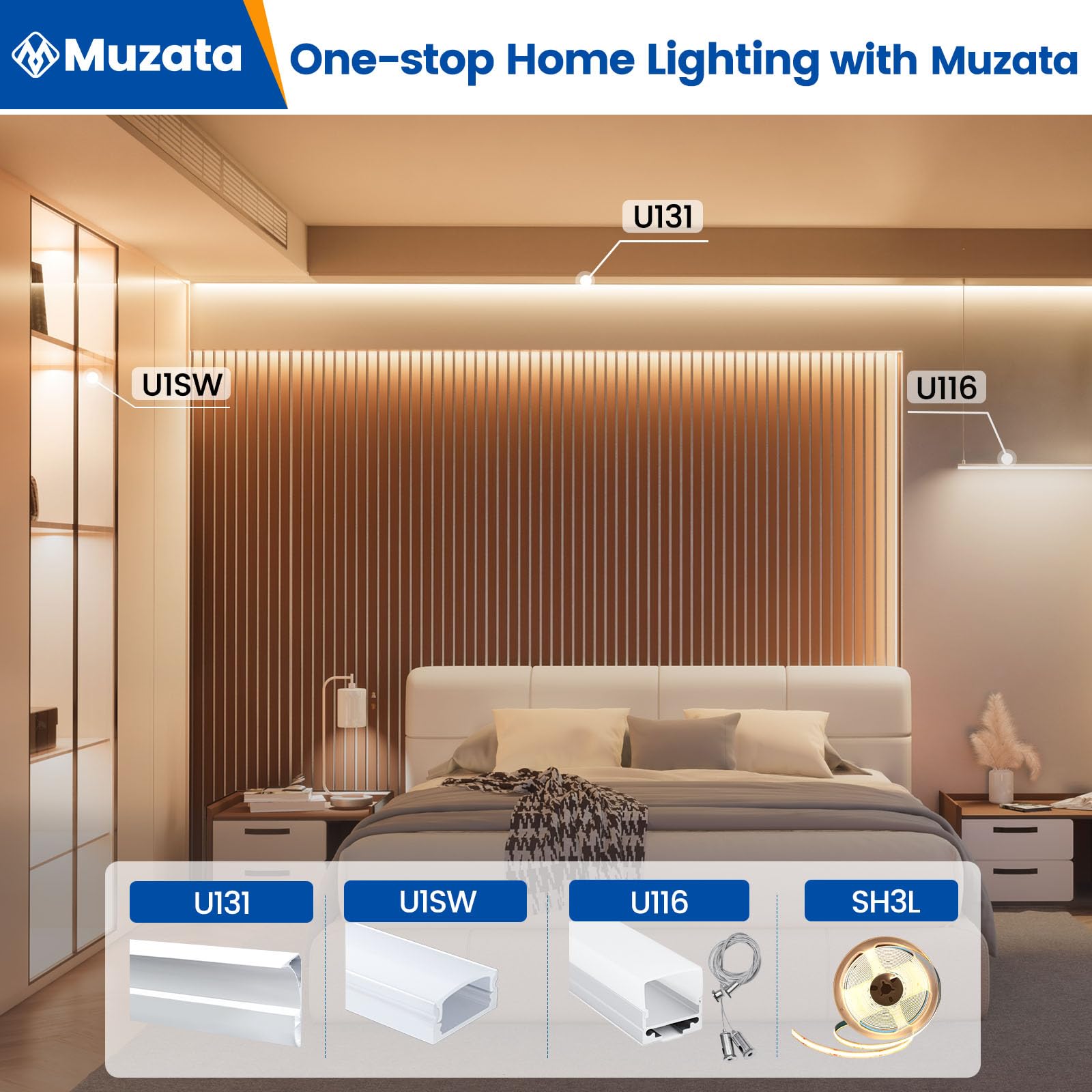 Muzata 10-Pack 6.6FT/2M Silver Aluminum LED Channel with Milky White Cover - LED Strip Light Diffuser for Clean Modern Lighting - Perfect for Home, Kitchen, Cabinet, and Commercial Lighting Decor