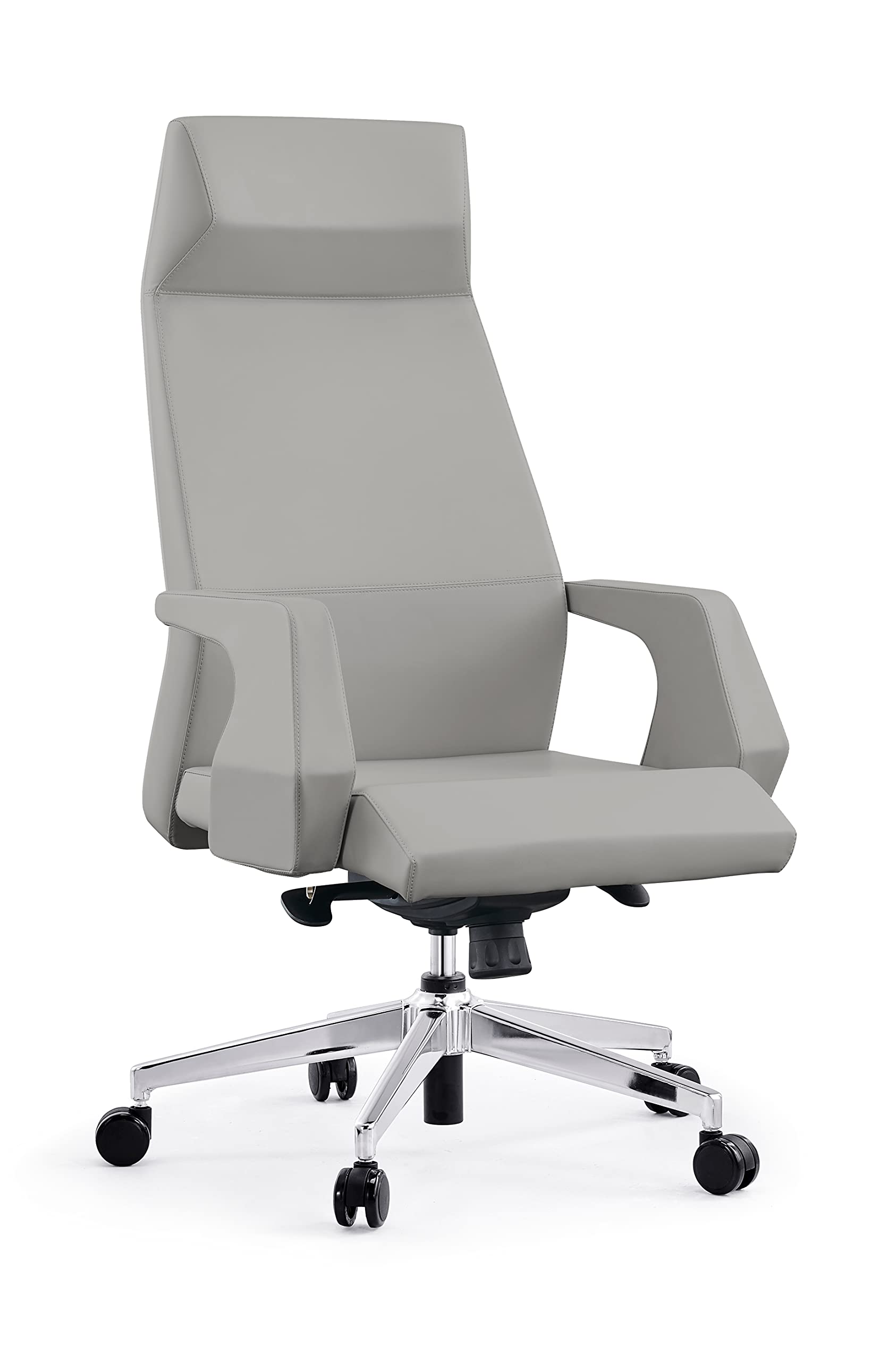 LUCKYERMORE Ergonomic High Back Office Chair - Adjustable Height Swivel PU Leather Desk Chair with Thick Cushion & Tilt Function, Easy Assembly, Grey - Perfect for Home Office, Gaming & Workspace Comfort