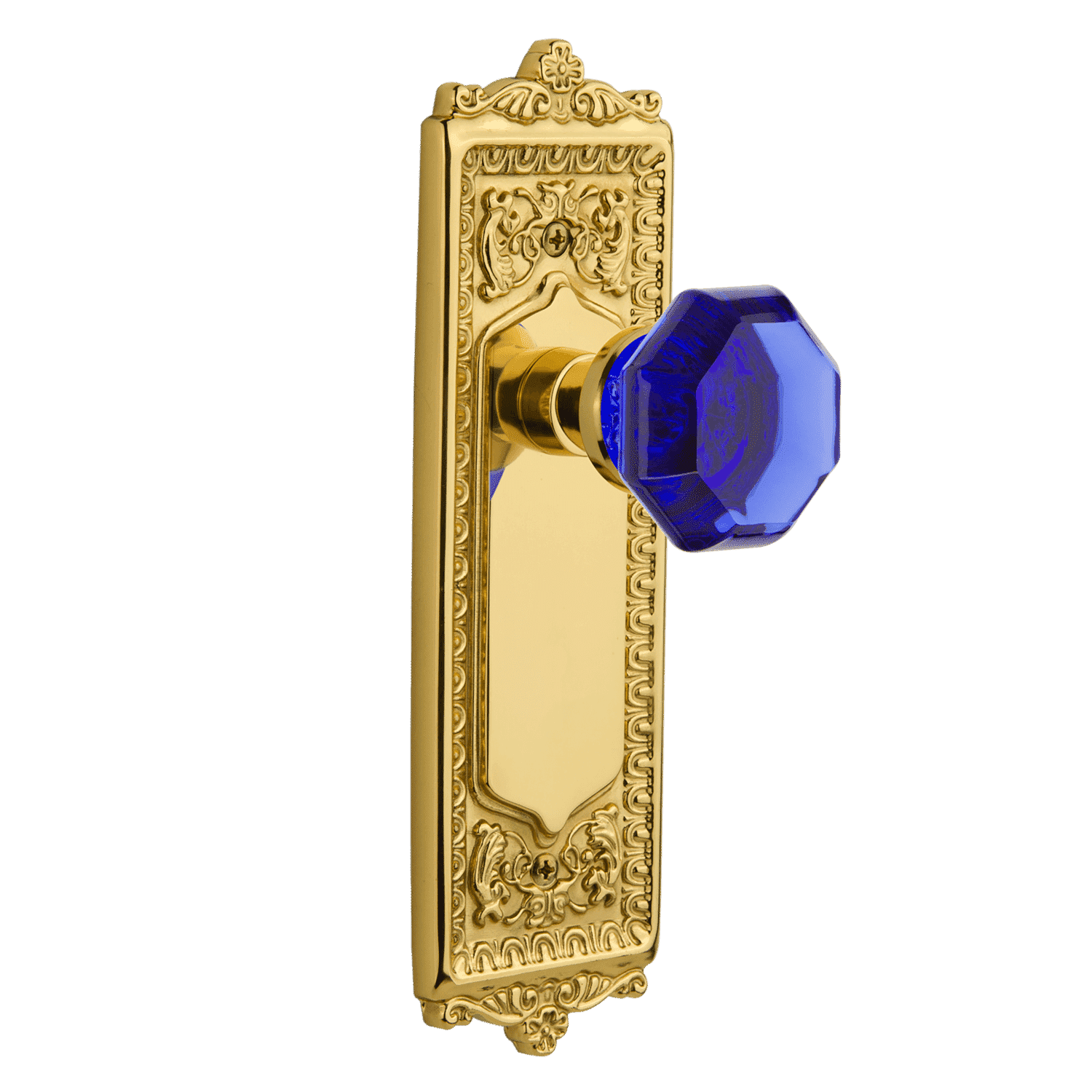 Polished Brass Egg & Dart Long Plate with Cobalt Waldorf Knob - Elegant Serving Tray for Dining, Entertaining & Home Decor