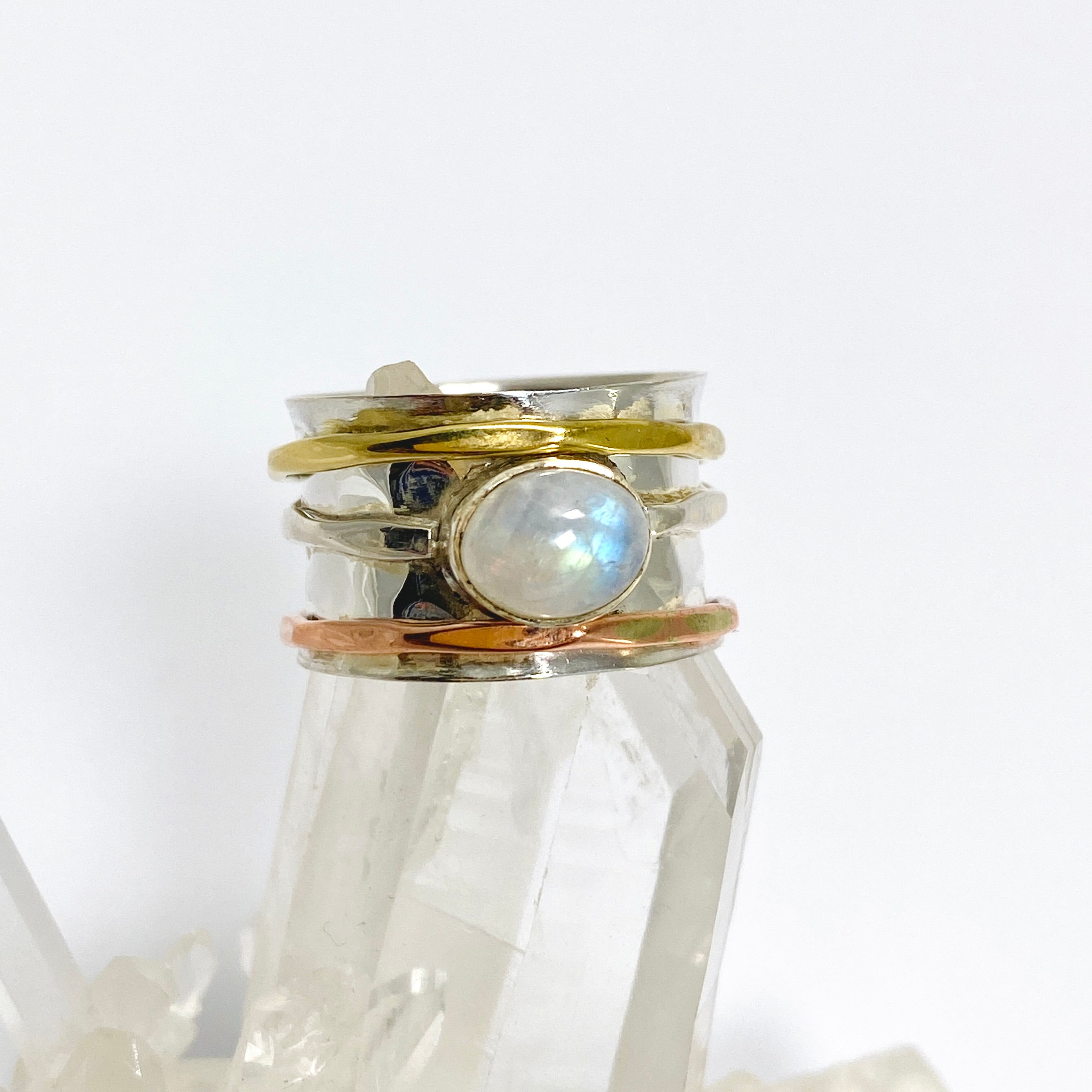 Moonstone Oval Cabochon Spinner Ring R4820 - Elegant Handcrafted Sterling Silver Jewelry for Women | Perfect for Meditation, Stress Relief & Everyday Wear