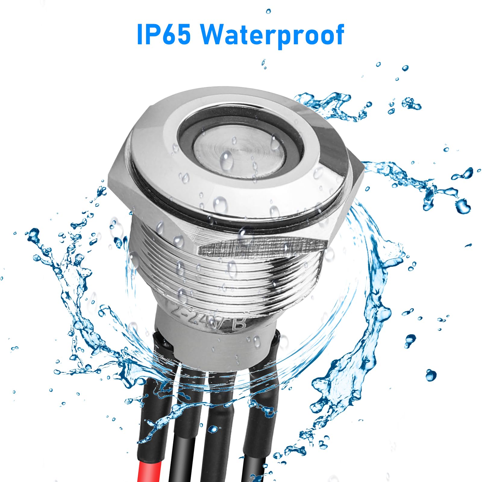 Linkstyle 19mm Latching Push Button Switch - 12V Metal Self-Locking SPST ON-Off Switch with Wiring Harness & Blue LED Light (5Pcs) - Perfect for Boats, Cars, Marine, RV & Industrial Control Panels